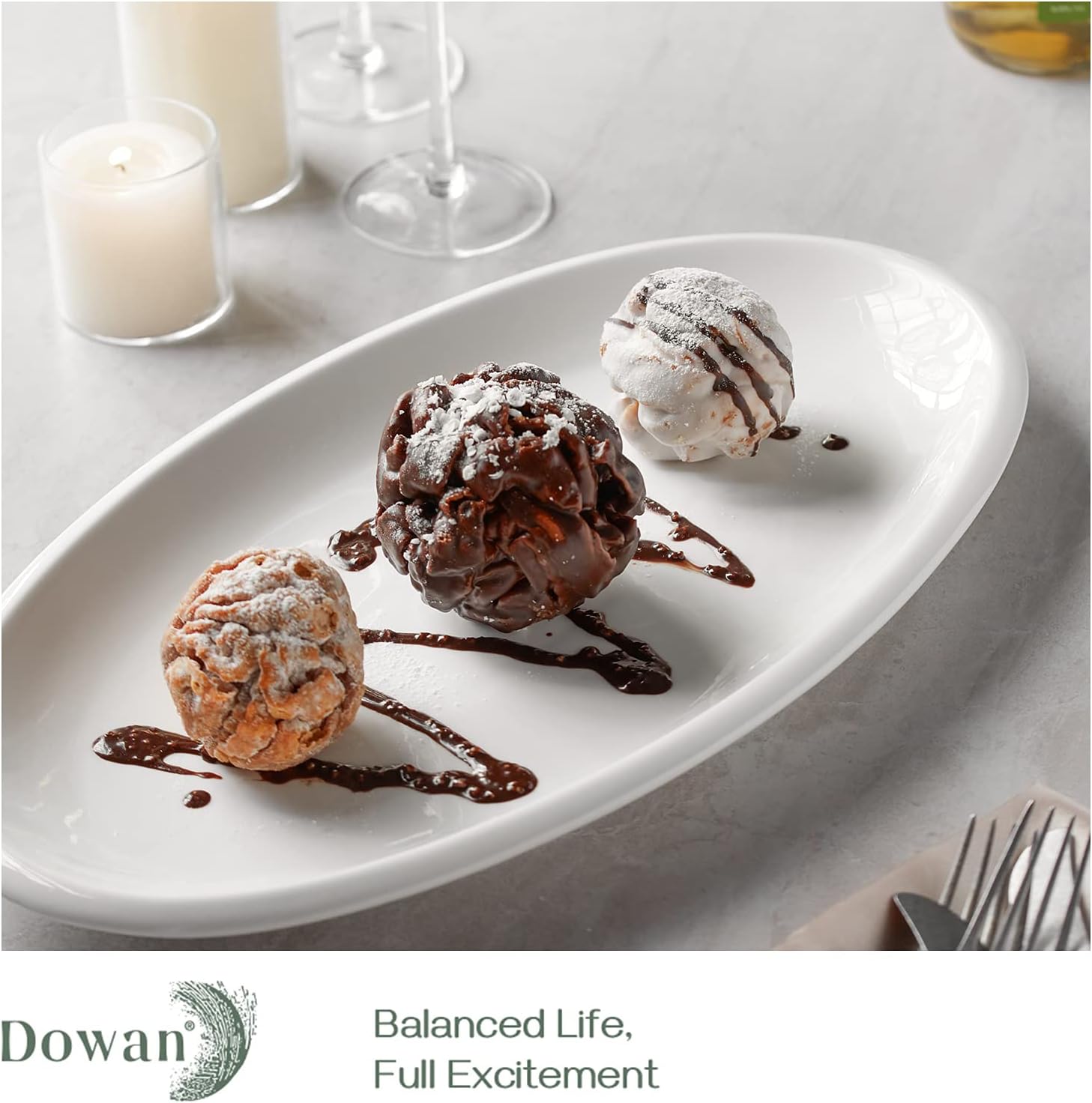  | DOWAN Large Serving Platters - 14 Inches Oval Serving Plates, White Porcelain Platters Oven Safe, Dinner Plates Serving Dishes for Mother's Day, Party, Meat, Appetizers, Dessert, Set of 2, White: Platters