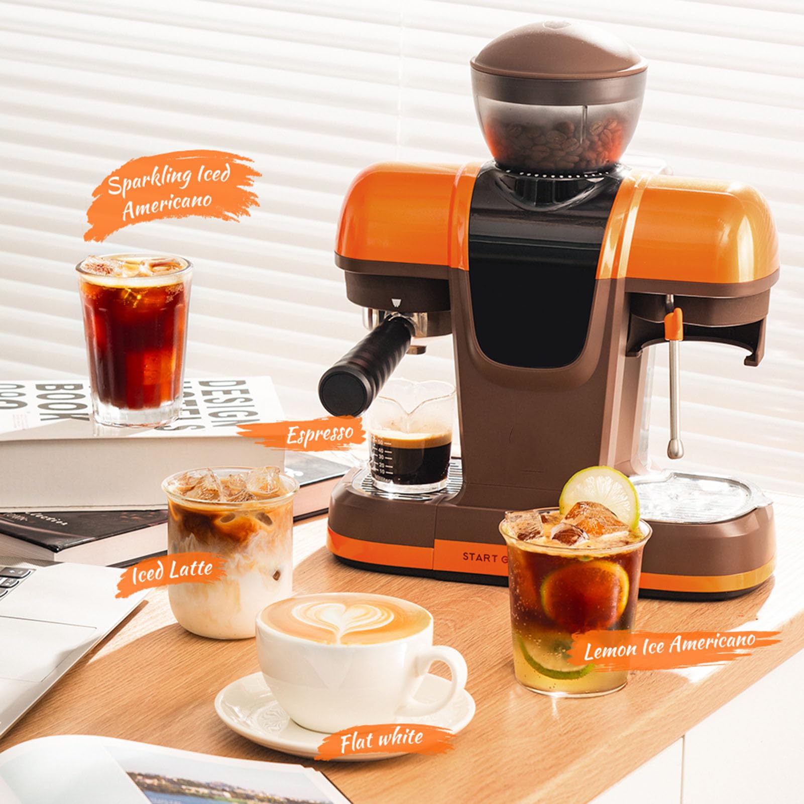 TARSHYRY Semiautomática con Varilla de, Presión de 19 Bares, Gran Capacidad de 800 Ml, Molinillo Integrado, Prensador y Portafiltro de 58 Mm para Uso Doméstico y de oficina. (Enchufe de la UE)