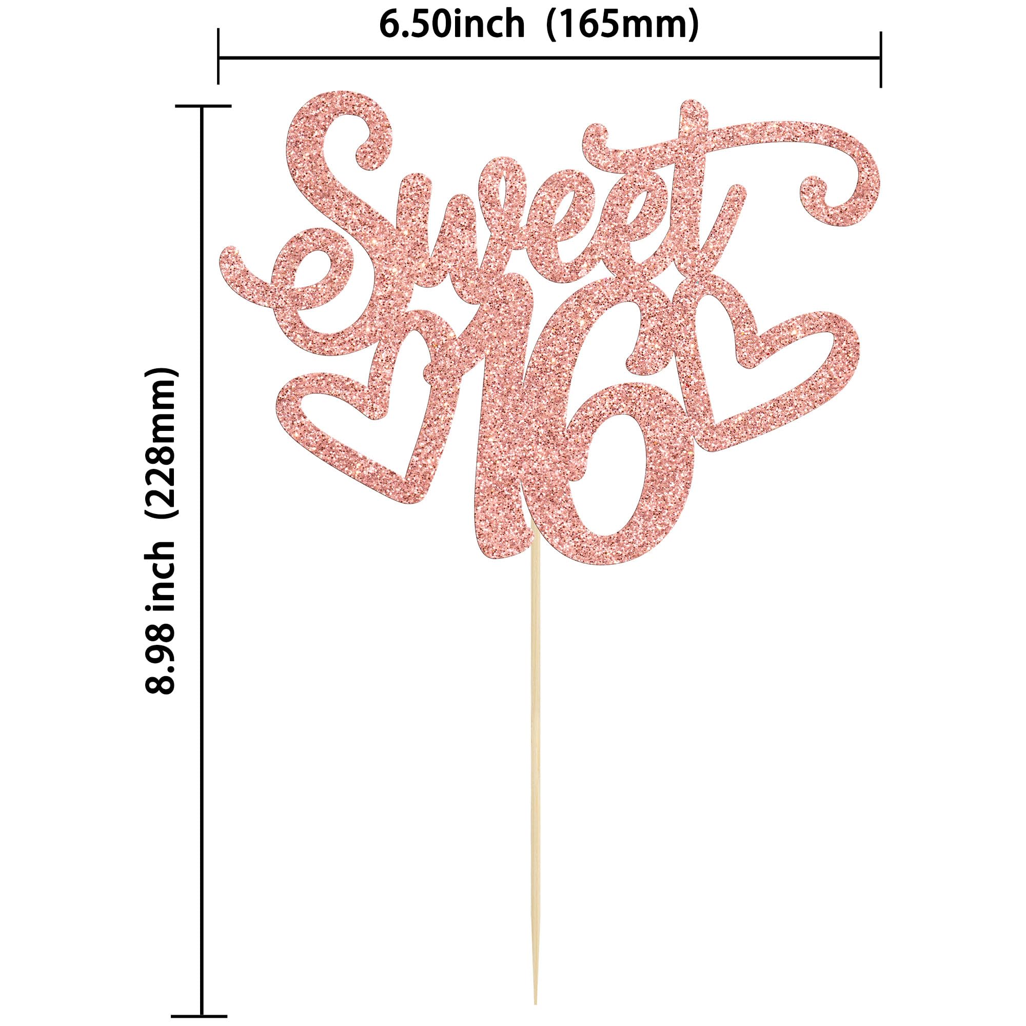 Gyufise 1Pc Sweet Teenager 16 Cake Topper Glitter 16th Birthday Cake Pick for Cheers to 16 Years Old 16th Birthday Party Cake Decorations Supplies Rose Gold