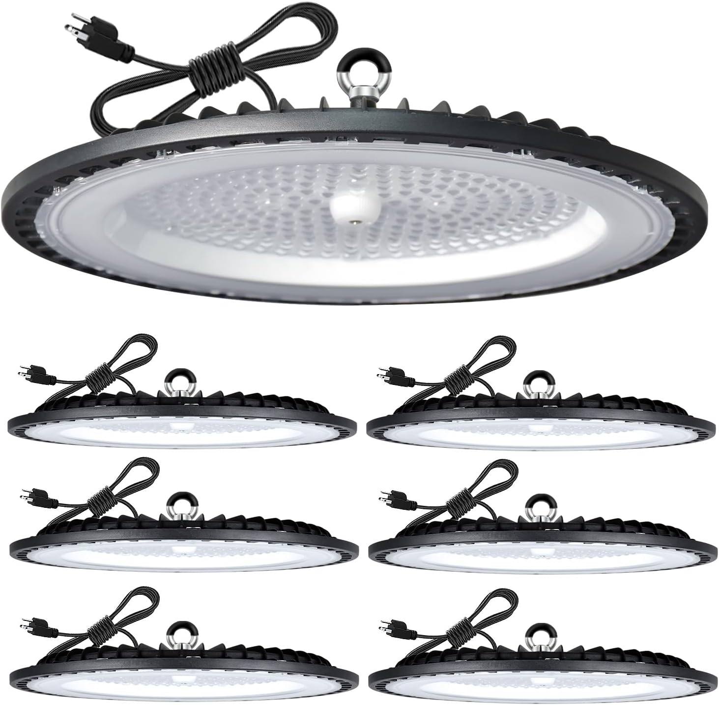 LED High Bay Light 200w, Garage Lightsing, LED Shop Lights 5000K Daylight 30000LM 6 Pack, UFO LED Highbay Lights with US Plug, IP65 Commercial Bay Lighting, for Warehouse, Garage