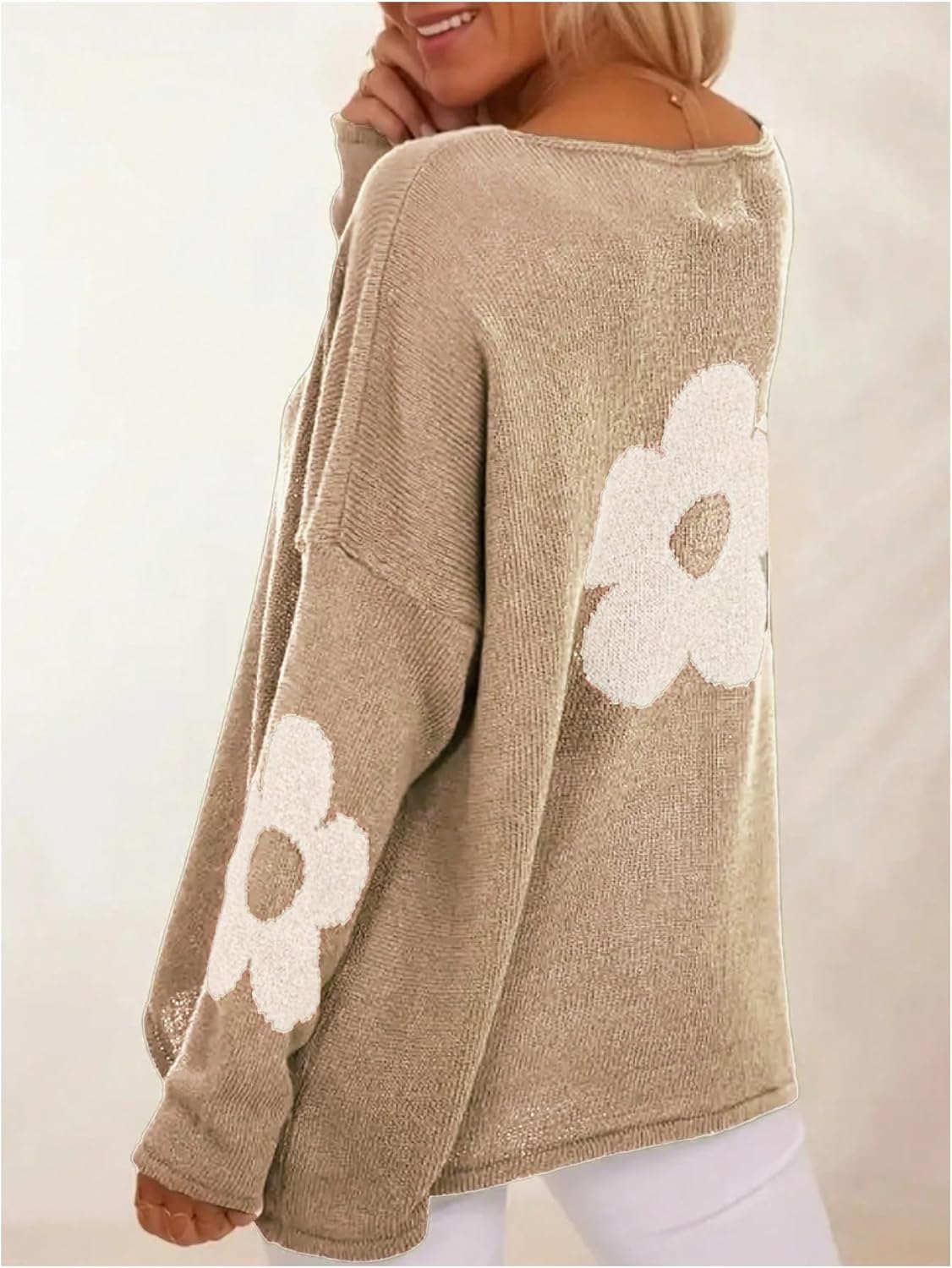 SOLY HUX Women's Plus Size Floral Sweater Long Sleeve Oversized Fall Knit Pullover Tops - Image 3
