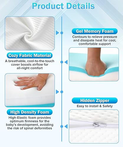 Miniatura 3 de Colchón impermeable para cuna de 3 pulgadas, colchón triple de 52 x 27.5 pulgadas para cama infantil, tapete portátil de espuma viscoelástica de