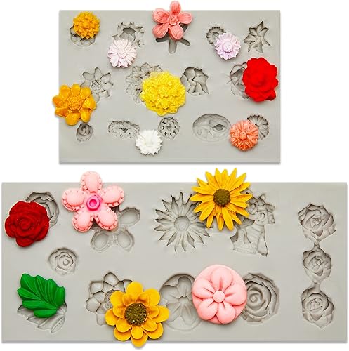 2 Pcs Flower Polymer Clay Molds for Jewelry Making, Daisy Rose Sunflower Nosegay Miniature Clay Molds for Polymer Clay Earrings Decoration for Clay 2 Pcs Flower Polymer Clay Molds for Jewelry Making, Daisy Rose Sunflower Nosegay Miniature Clay Molds for Polymer Clay Earrings Decoration for Clay