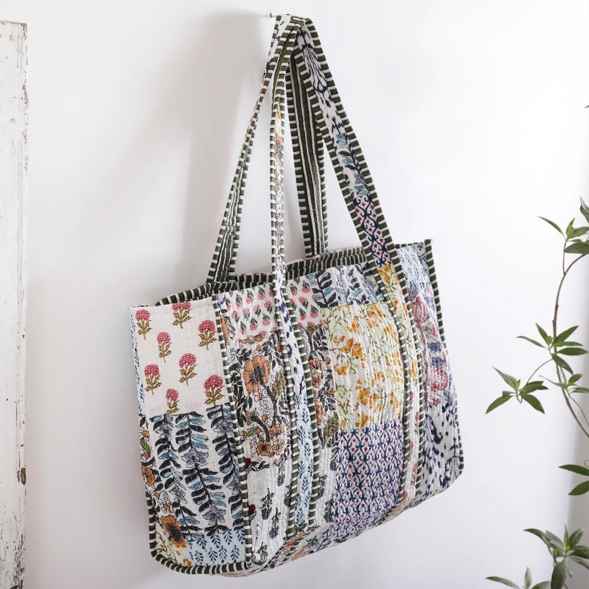 RAJBHOOMI HANDICRAFTS Women’s 100% Cotton Lightweight Shoulder Tote Bag with Interior Poeckt Casual Handbag for Women