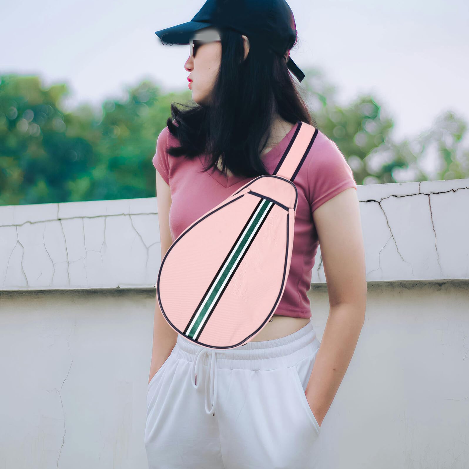 Borsa Porta Racchetta da Badminton Monospalla Rosa Tracolla Regolabile, Custodia Cerniera per Attrezzatura Sportiva e Accessori, per Trasporto Outdoor e Allenamento