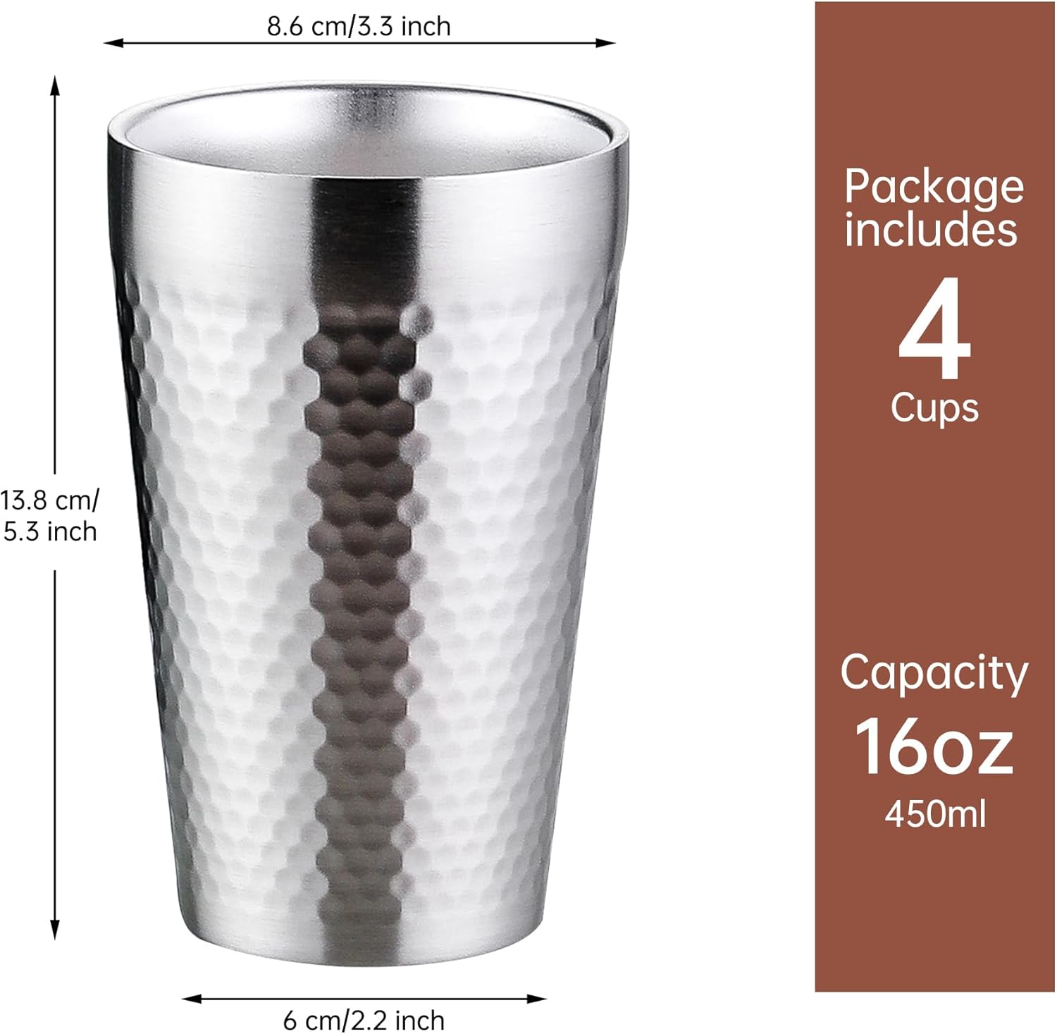 BEFOY Pint Cup - 16oz Double Layer Cup Wall Stainless Steel Unbreakable Hot & Cold Drinking Cups for Home & Outdoor (4PCS, 4 Count (Pack of 1))