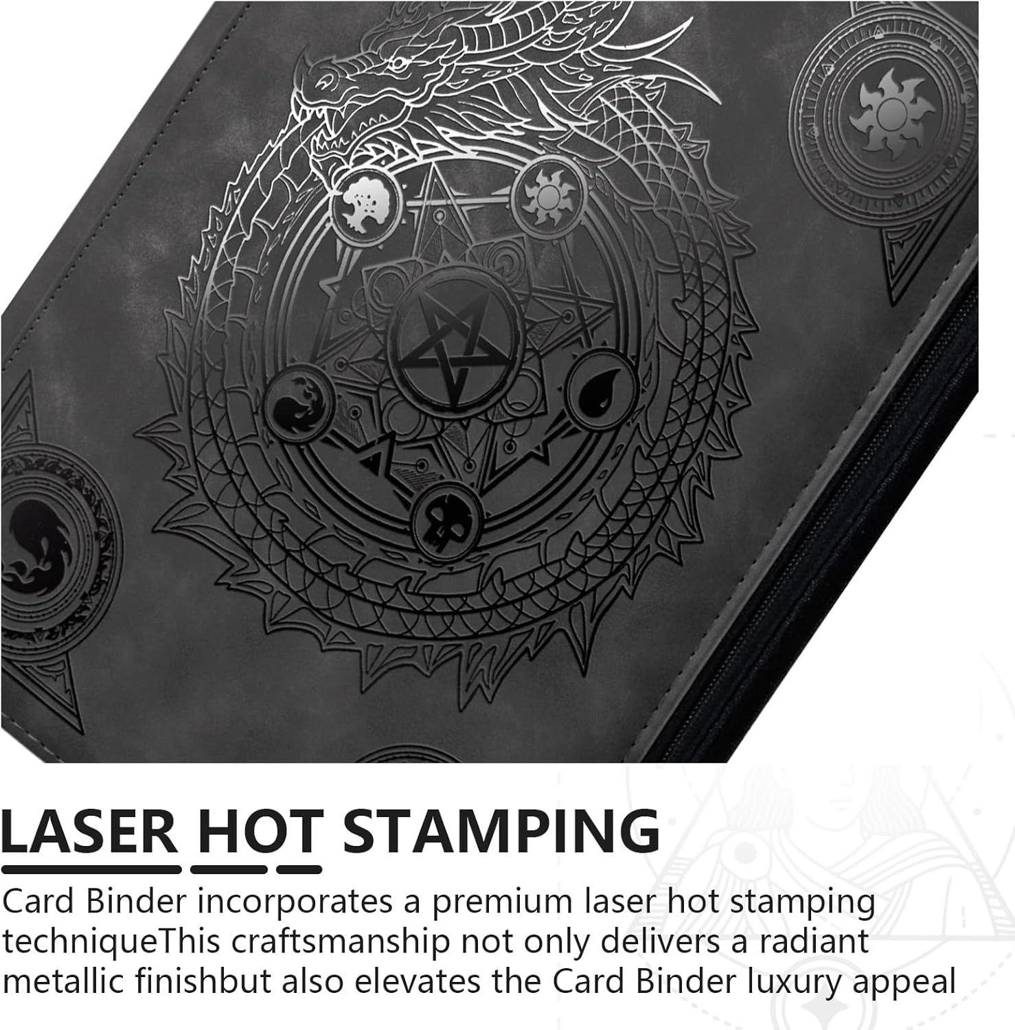 Trading card binder,Ringless Zip laser foiling Binder,540 Double Sided Pocket Collectible Trading Card Albums for YGO,MTG, DTCG,Sport Card, Game Cards (MTG Black)