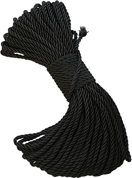 3-Ply Twisted Polyester Decorative Rope, 5mm 0.2in Soft Silky Craft Cord, 21.87 Yards 20m for DIY Crafts, Drawstring Bags, Curtain Tiebacks, Gift Wrapping & Holiday Decor Black