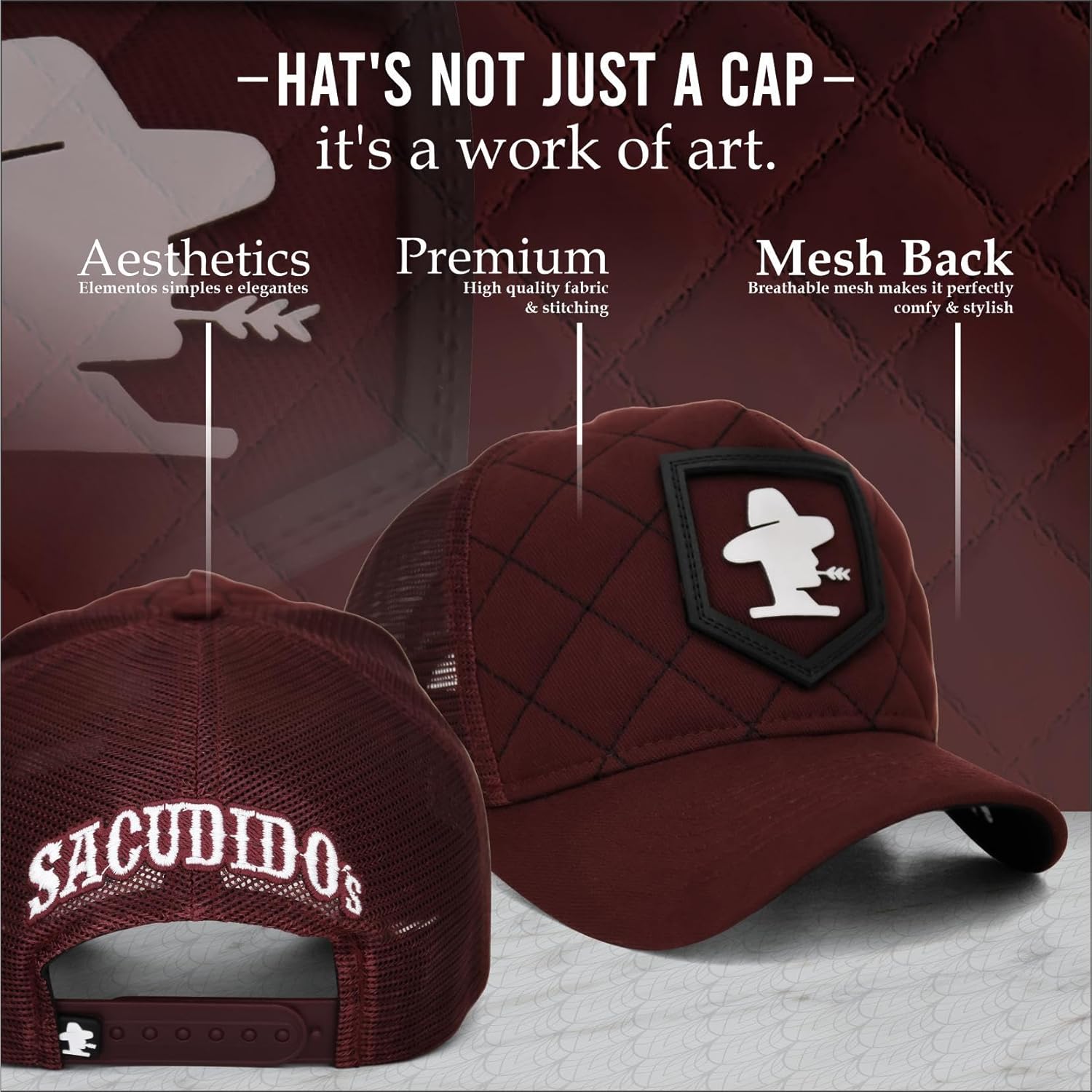 Sacudido's | Logo Fire | Changes Color in the heat Trucker Cap, Agribusiness Ranch Hat Farm Cap Adjustable for Men Women (US, Alpha, One Size, Burgundy)