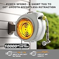 Vista 3 de Retractable Garden Hose Reel, 1/2 in 100+6 ft, Heavy Duty Wall Mounted Water Hose Reel, Spring Power Automatic Rewind, Any Length Lock, 180° Swivel