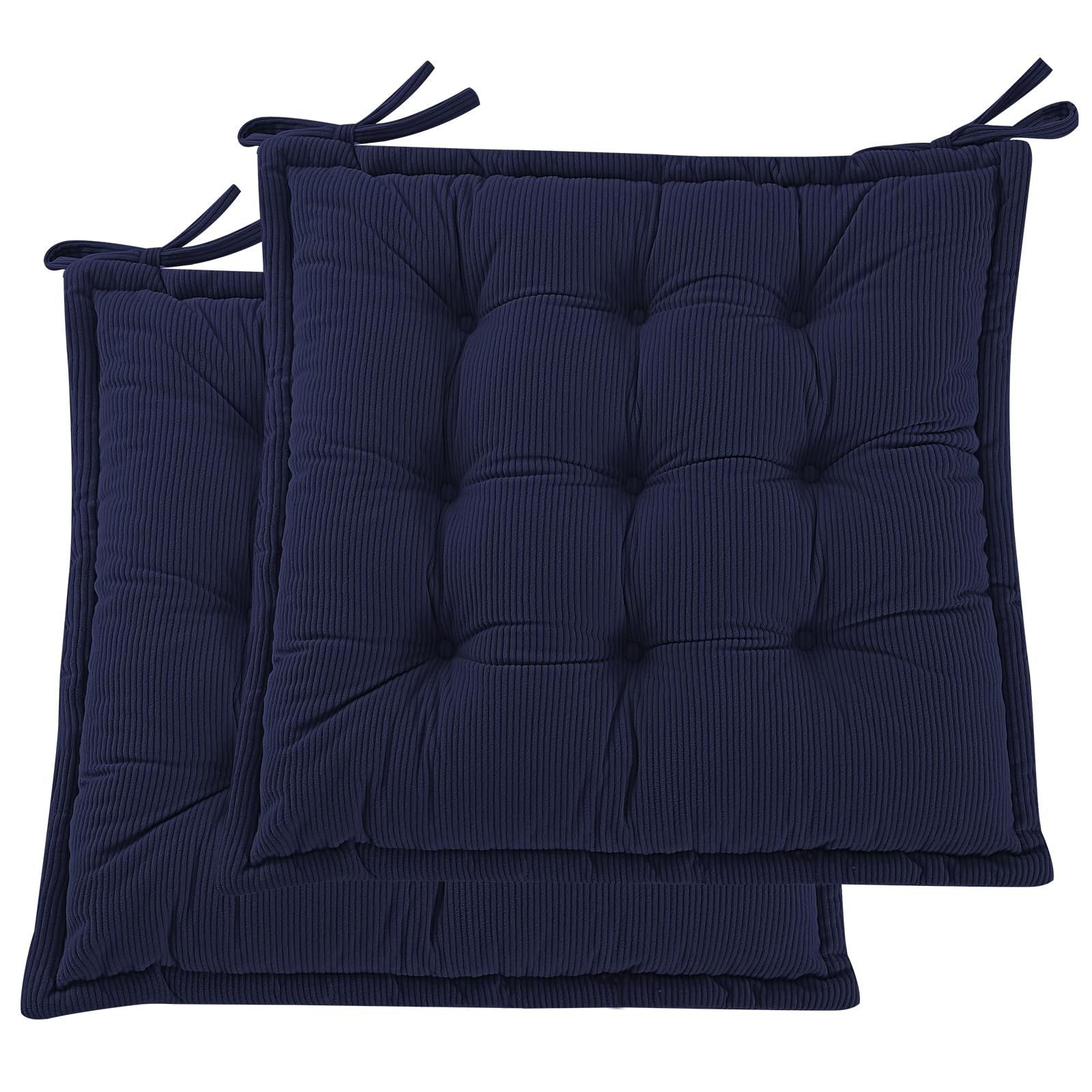 PRIMEPATIO Seat Pad for Dining Chair Set of 2, Garden Kitchen Chair Seat Cushion With Ties, Soft Tufted Shredded Foam Chair Pad for Indoor Outdoor, 45 x 45cm, Navy Blue