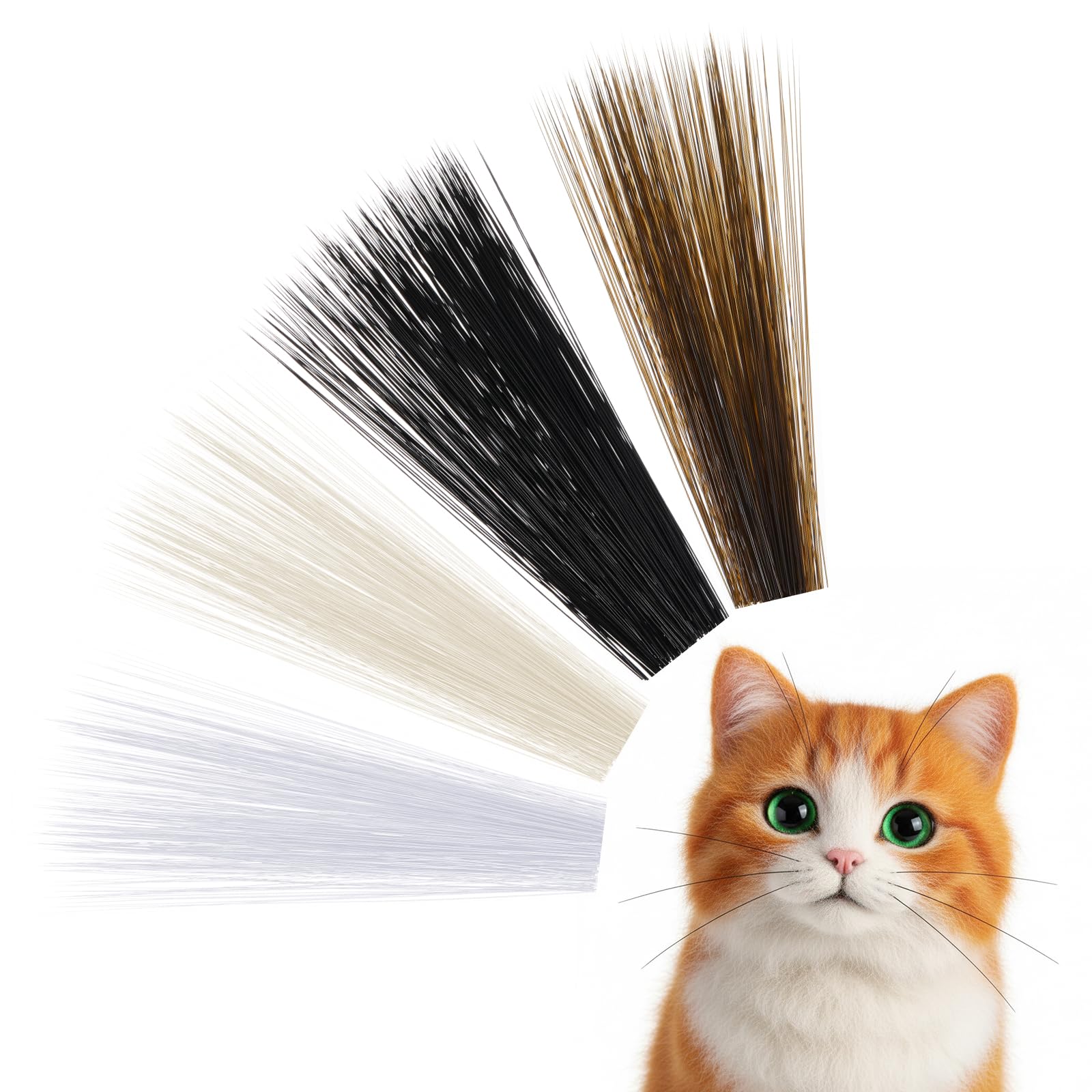 1200 PCS Whiskers, Simulated Animal Whiskers for Crafts, 3 Inches Plastic Cat Whisker for Needle Felting, Stuffed Animals, Whisker Supplies, in White, Black, Brown