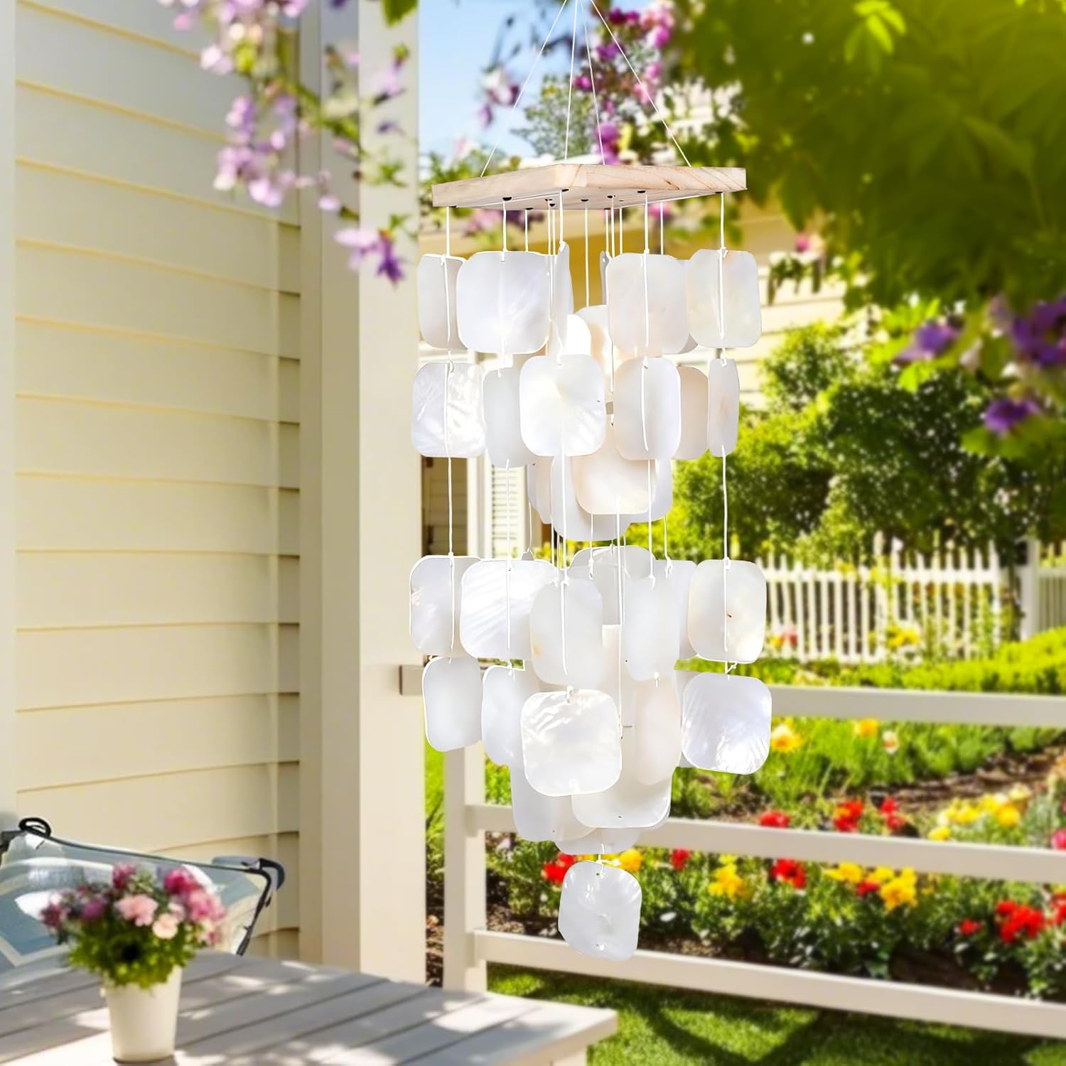 MUMTOP Shell Wind Chimes for Outside Clearance, Tropical White Capiz Shell Wind Chime for Patio,Indoor,Outdoor,Garden,Yard,Coastal,Beach Decor or Gifts for Women,Girl