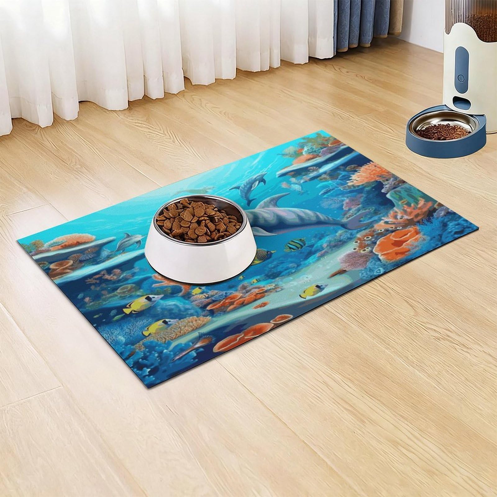 Tapis d'alimentation antidérapant pour chat et poisson corail, poisson corail, dauphins, tapis d'alimentation pour animaux de compagnie, tapis de nourriture pour chien et chat, facile à nettoyer pour