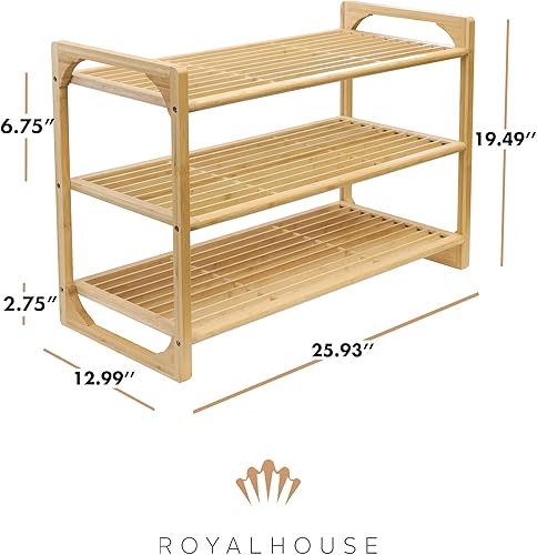 Miniatura 3 de RoyalHouse Zapatero apilable de bambú, organizador de zapatos de 3 niveles, perfecto para sala de estar, armario, entrada, dormitorio