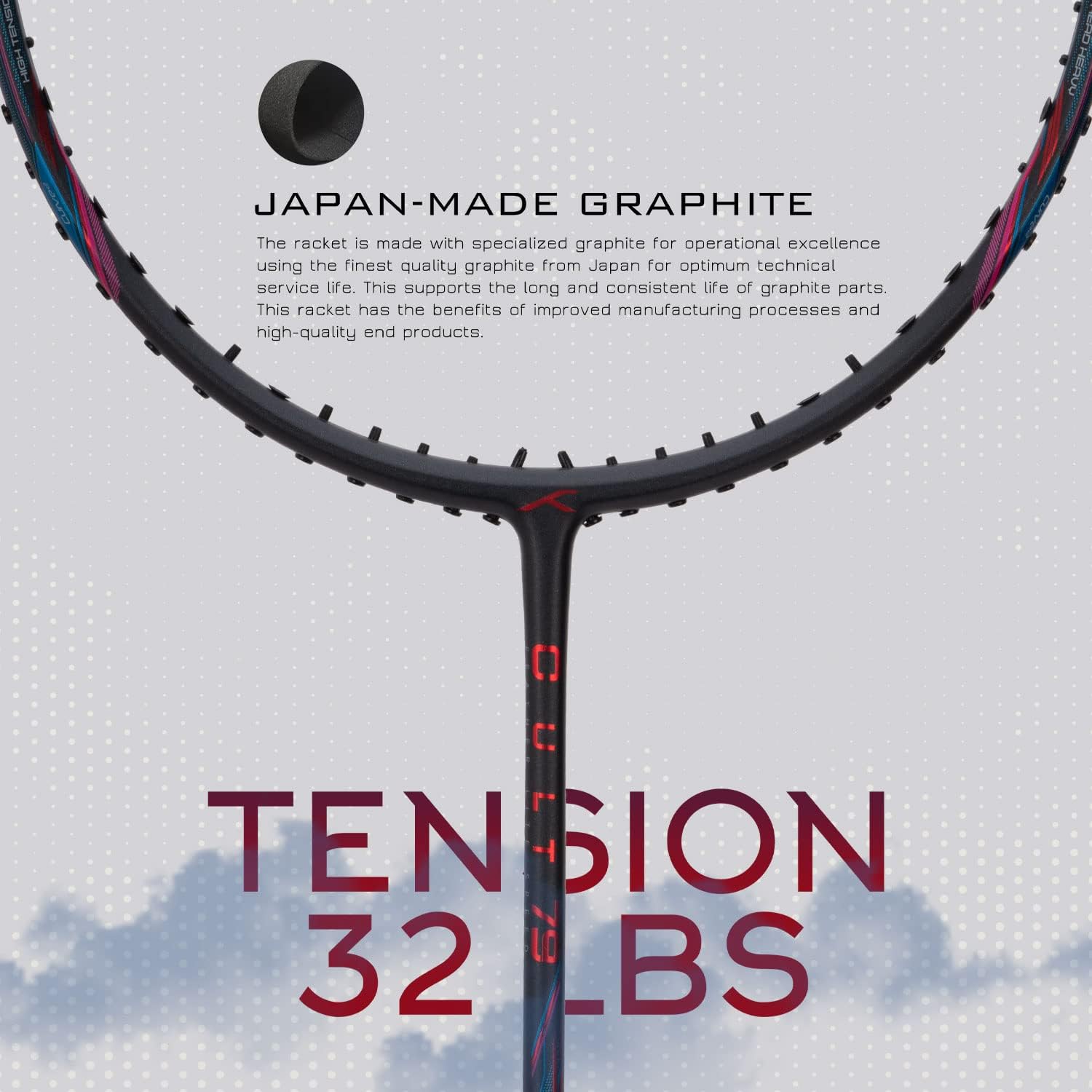 HUNDRED Cult 79 Carbon Fibre Unstrung Badminton Racket with Full Racket Cover for Intermediate Players (72g,Max Tension - 32LBS)