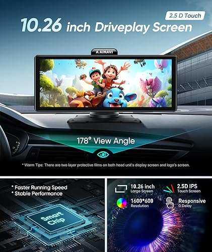 Miniatura 6 de Apple Carplay inalámbrico de 10.26 pulgadas y Android Auto, estéreo portátil para automóvil con cámara de tablero 4K, cámara de respaldo de 1080P,