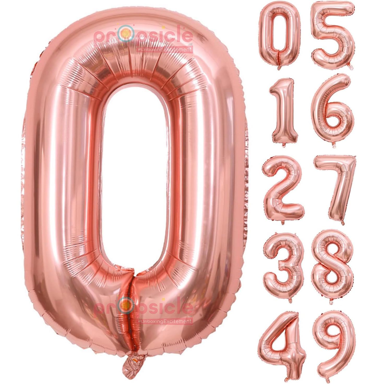 Propsicle 16 inch Birthday Foil 0 Number Helium Balloon Party Decoration Rose Gold Pack of 1 | 10 Year No. Balloons Birthday/Anniversary | Zero Number-image-21