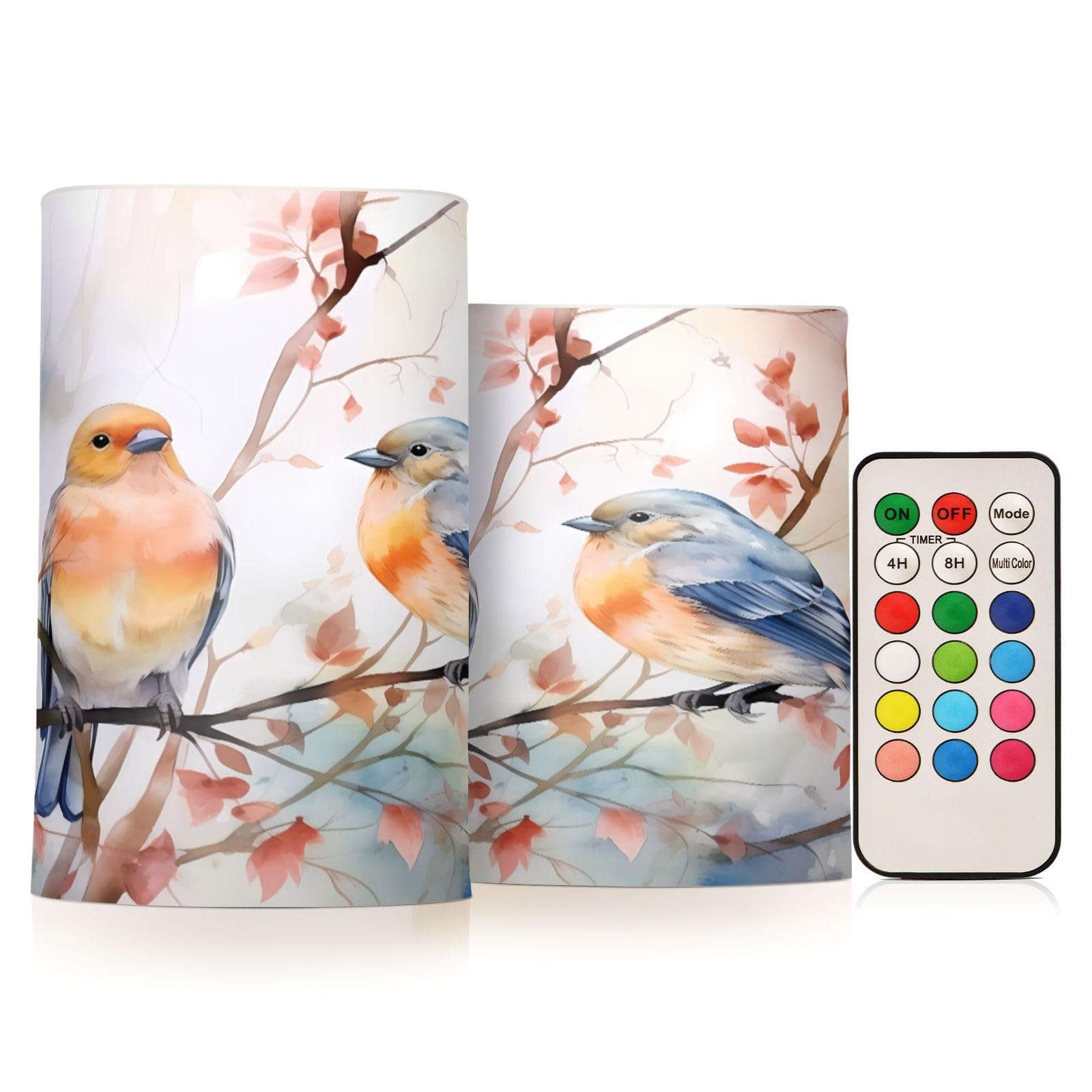 Mnsruu Flickering Flameless Candles Birds Autumn LED Candles with Remote Timer Set of 2 Battery Operated Candle Home Decoration