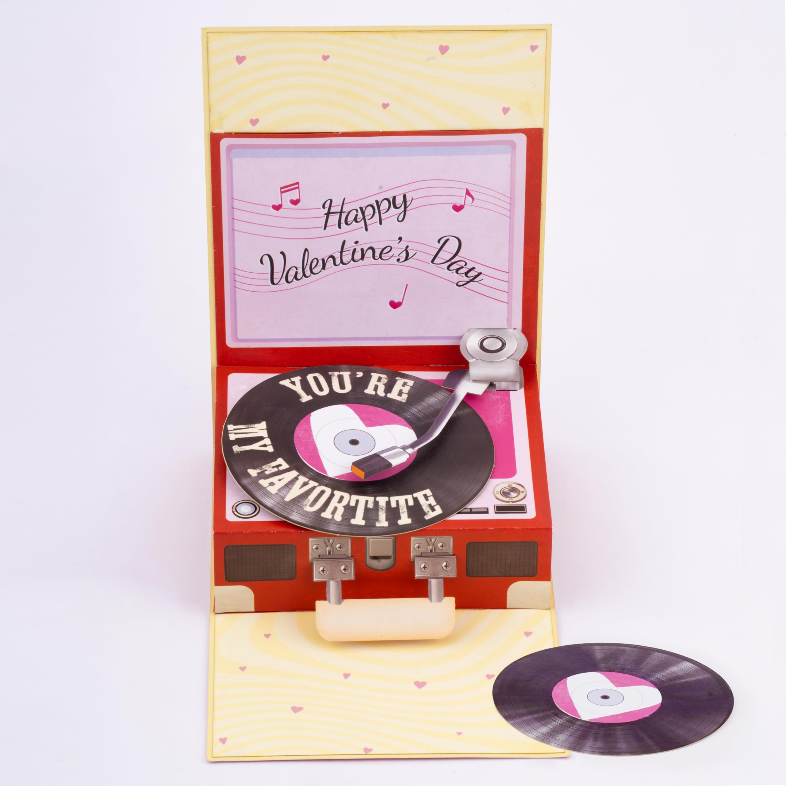 Record Player Valentine Pop Up Card, Happy Valentine's Day, Vinyl, 3D Popup Greeting Cards, Gifts for Wife, Husband, Lovers, Boyfriend, Girlfriend, 5x7 - Includes Envelope And Message Note