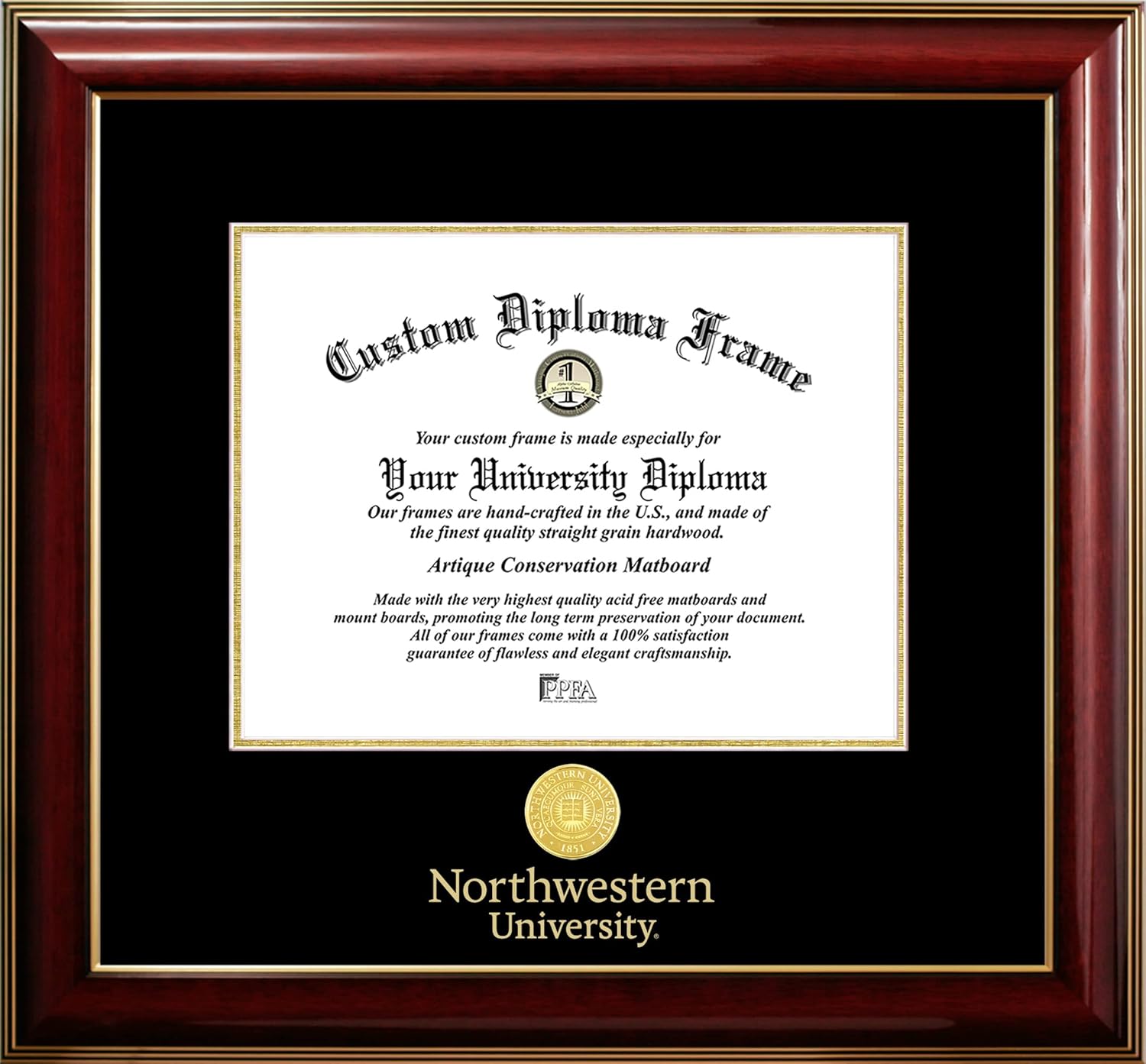 Campus Images Northwestern University 11w x 8.5h Classic Mahogany Gold Embossed Diploma Frame