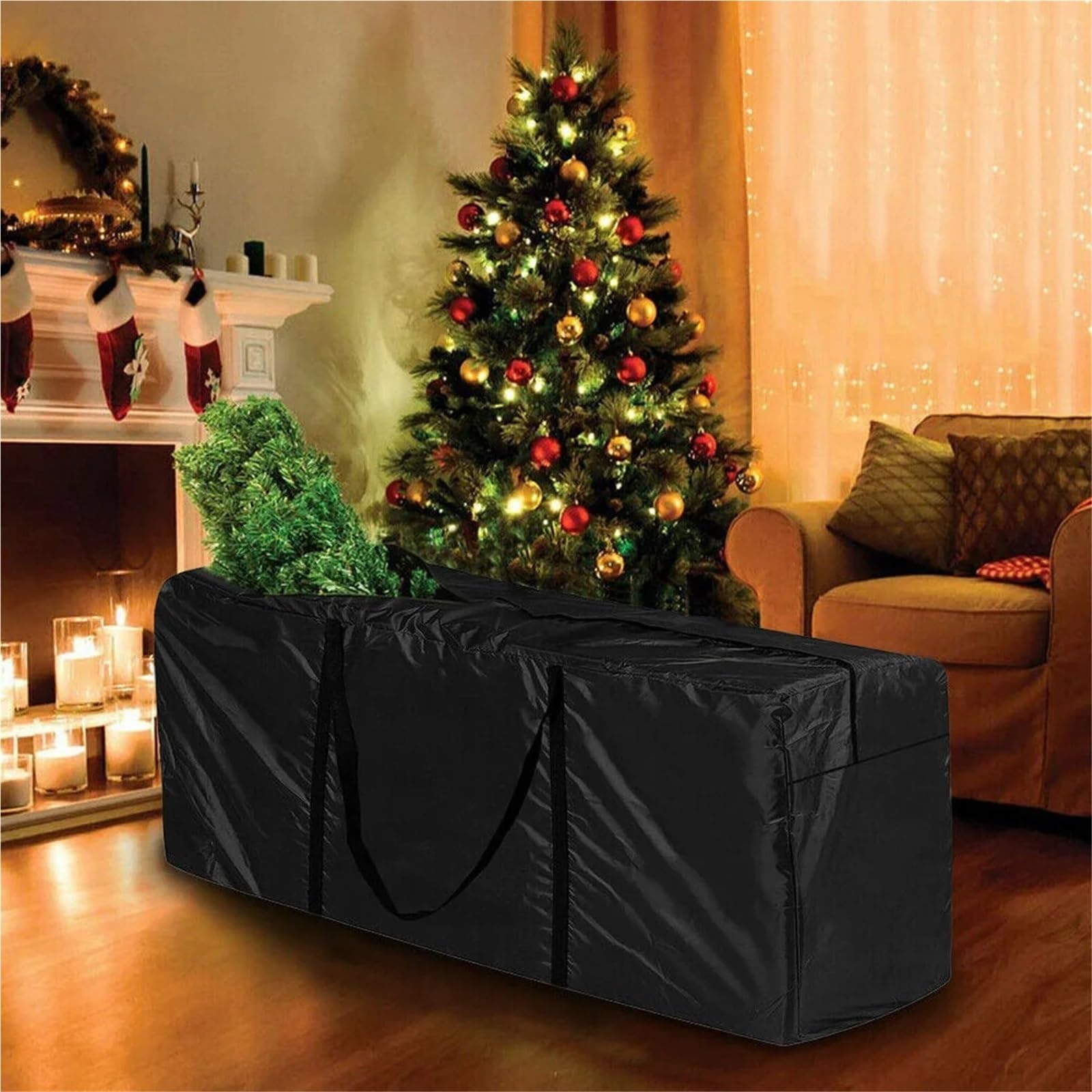 Borsa portaoggetti nera in tessuto Oxford resistente e impermeabile, coperture for set di mobili da giardino, organizer Per Cuscini(122x39x55cm)