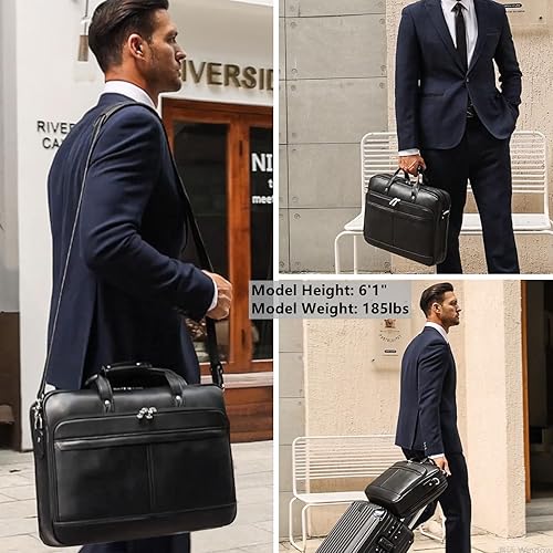 Miniatura 6 de Maletín de cuero para hombres de 17 pulgadas para computadora portátil Crossbody bandolera bandolera bolsa de hombro estuche de fijación para viajes
