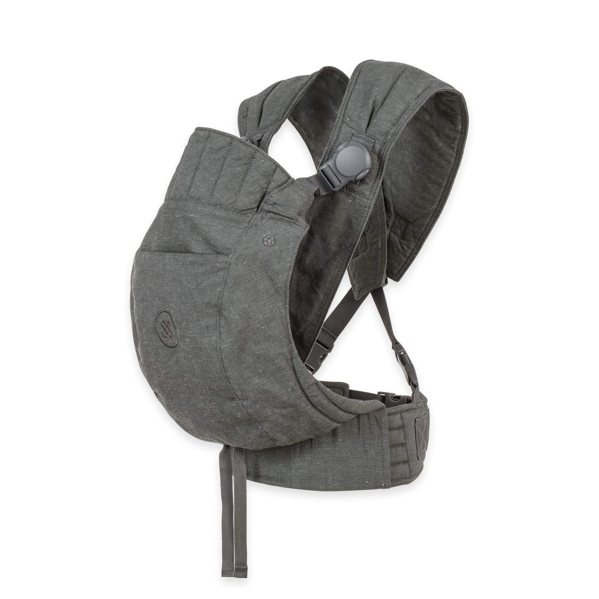 emma & noah Premium Babytrage – mitwachsend 3,5–15kg, ergonomisch, leise Magnetverschlüsse, gepolsterte Gurte & Hüftgurt, Leinen & Bio-Baumwolle (Essential Grau)