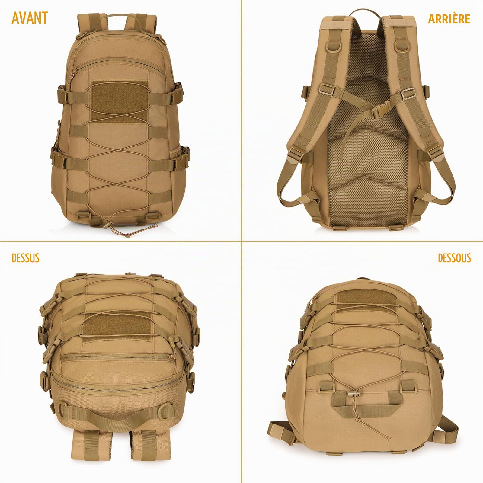 HUNTVP 25L Sac à Dos Tactique Sacs à Dos Voyage Militaire Homme Femme Molle Assaut Pack Cartable pour Camping Alpinisme Chasse Sports de Plein Air