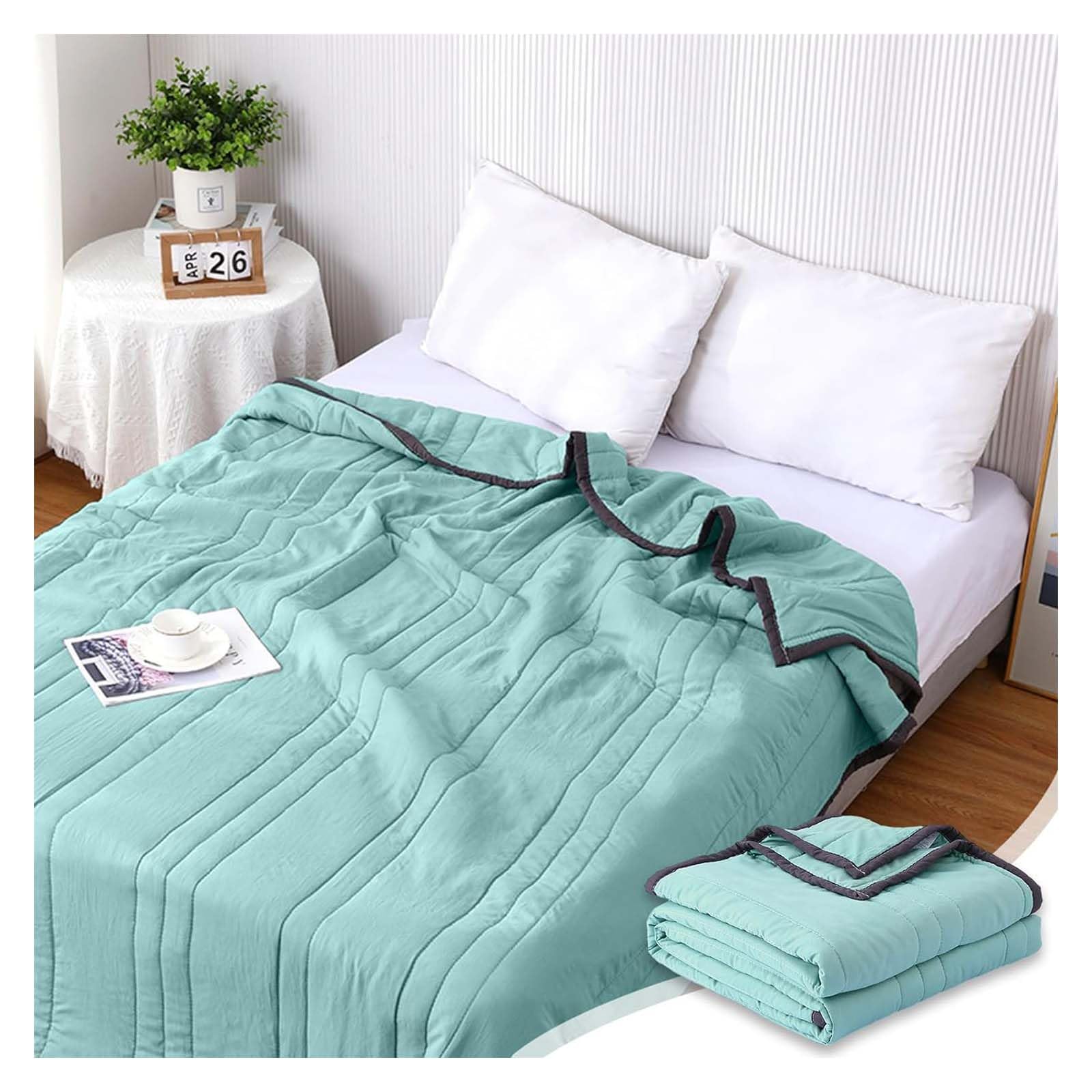Godemmio Ice Blanket for All-Season Lightweight - Summer Cooler Quilt for Hot Sleepers and Night Sweats - Cooler Comforter Double Sided Cold Effect Blanket Cooler Fiber Soft Blanke (Blue, 150x200cm)