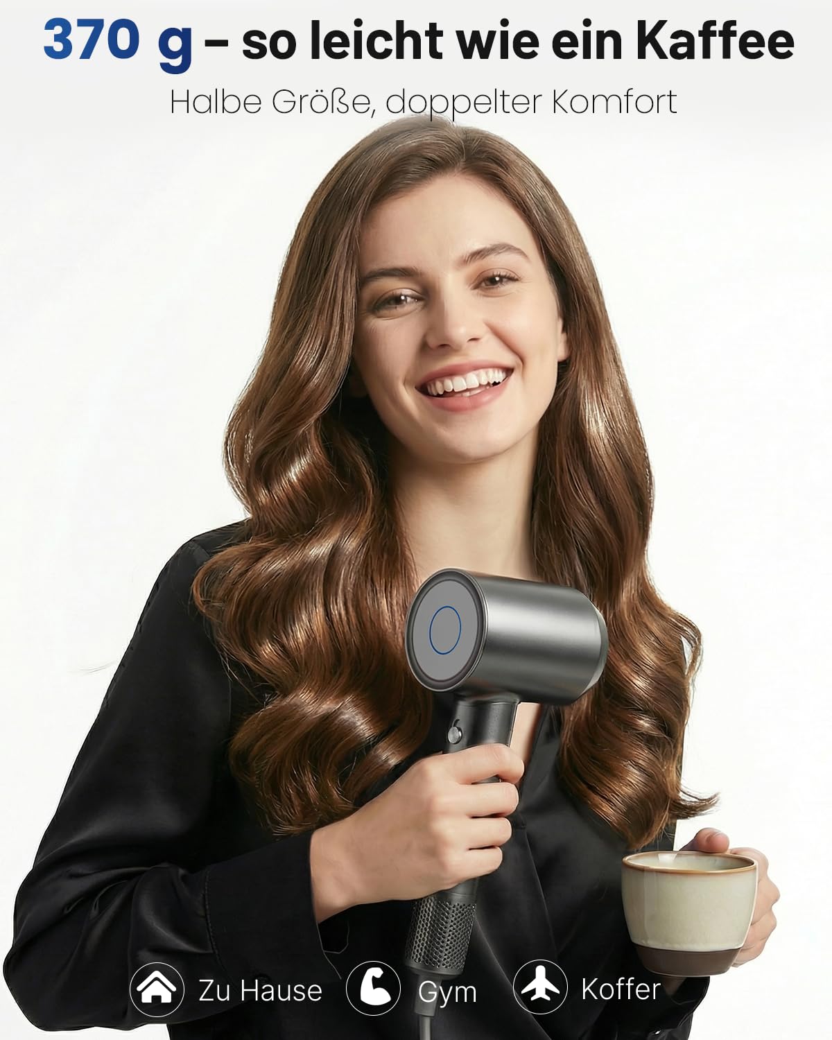 Föhn mit Diffusor, Ionen Fön Haartrockner, 160.000 U/min High Speed Hair Dryer, Haarföhn Ultraleicht (370g) & Leise, Schnelles Trocknen ohne Hitzeschäden, Reisefön, Geschenkset
