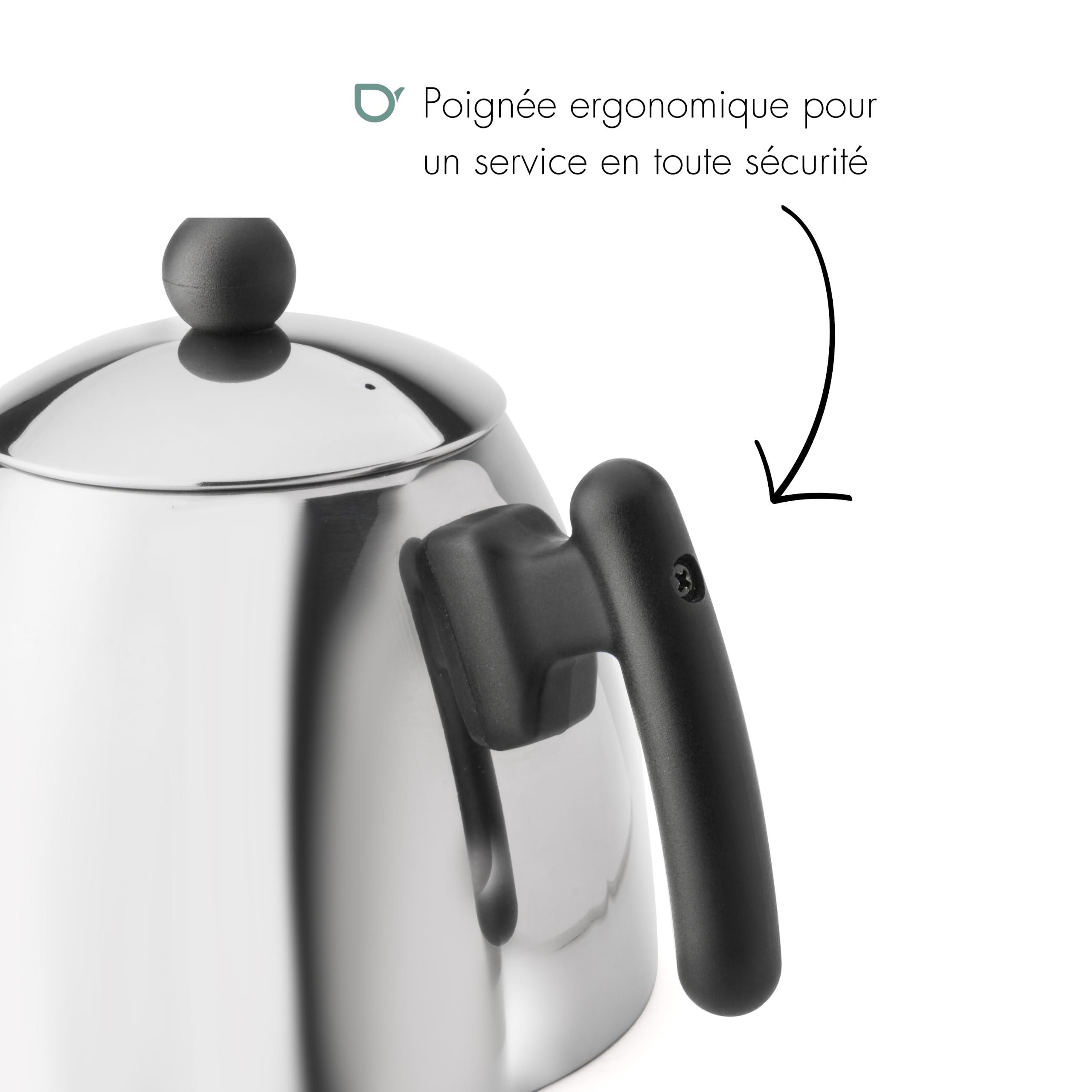 Bredemeijer - Théière Classic - 1,2 L - Acier inoxydable - Garnitures noires, Argenté avec Poignée Noire | Théière avec Infuseur Double Paroi, Théière Isotherme 1h, Poignée Froide et Bec Anti-Goutte