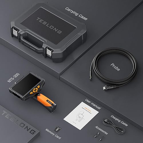 Miniatura 8 de Teslong - Cámara de inspección de triple lente con boroscopio profesional, con luz, cámara de alcance de video digital, pantalla IPS de 5 pulgadas,