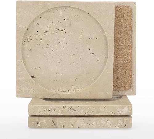 WORHE Posavasos de mármol absorbente con base de corcho, juego de 4 posavasos cuadrados para café, piedra de mármol natural para inauguración del