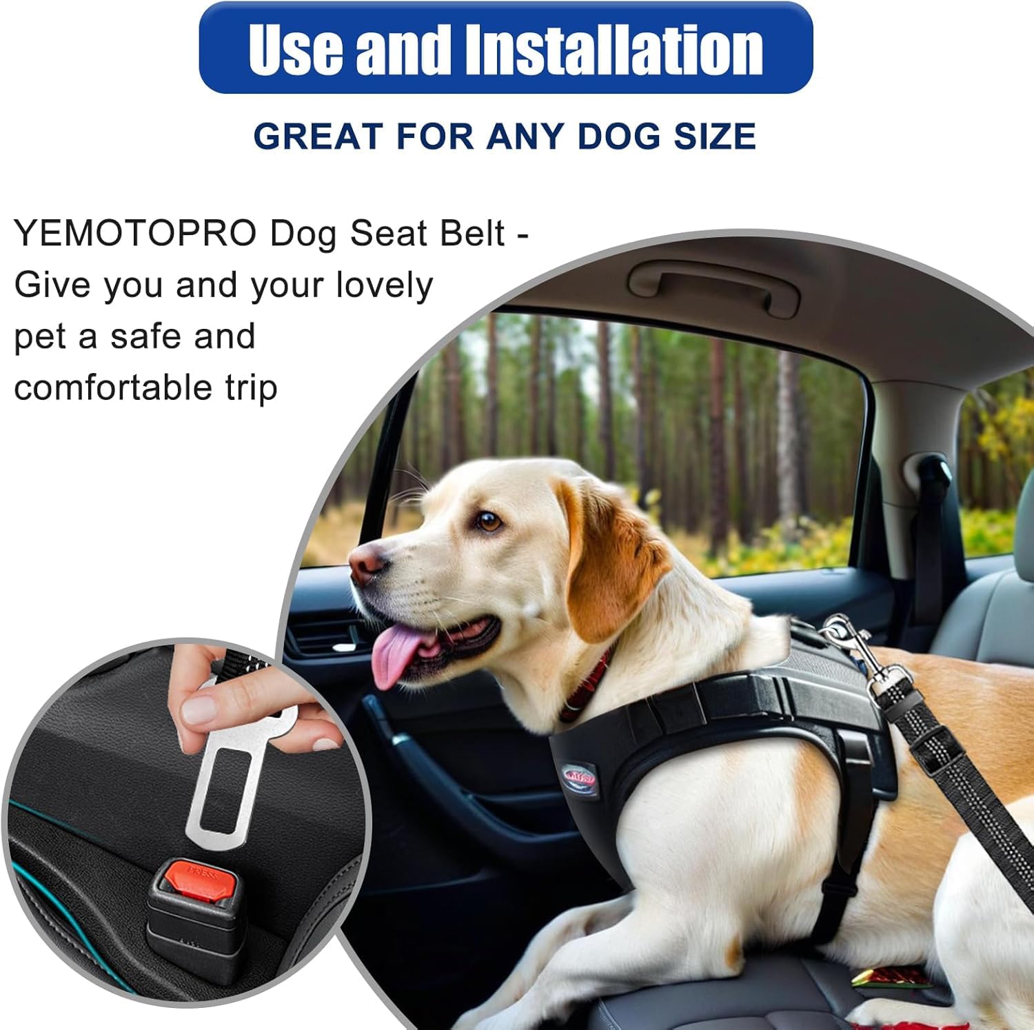 Dog Seat Belt Upgraded Dog Seat Belt for Car for Dog Harness with Elastic Band 360° Adjustable Dogs Seat Belts for Car Leash Tether Universal Black 2 Pack