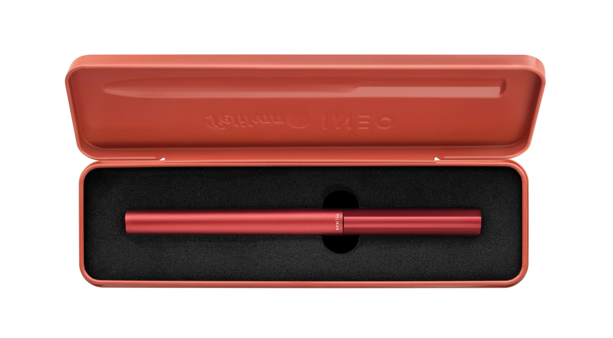 Pelikan Penna Stilografica INEO per Scuola e Ufficio, Design Minimalista, in Alluminio, Ricaricabile, in Astuccio Regalo di Metallo Sagomato, Sostenibile, Fusto Red Matt