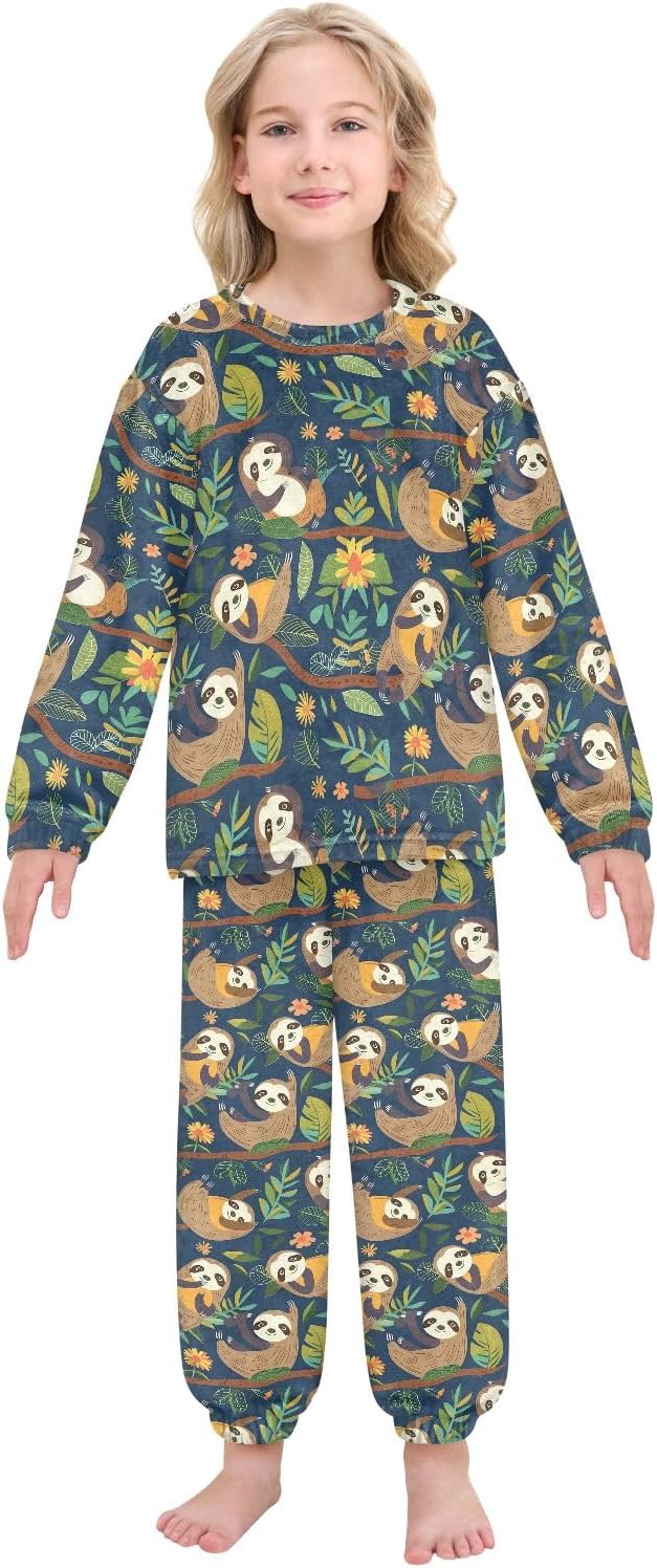 Kids Flannel Sets Cheetah and Plants Warm Plush Relaxed Clothing for Boys and Girls