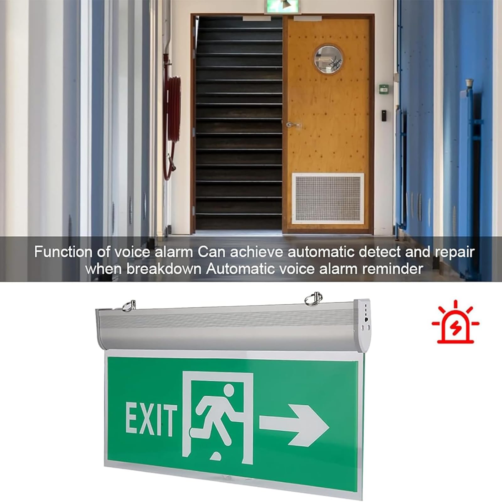 Indicador Salida Emergencia, Señales Salida Emergencia Con Panel Acrílico Doble Cara, 90min Tiempo Iluminación Y Función Alarma Por Voz, Ahorro Energía, Para Escuelas, Hospitales