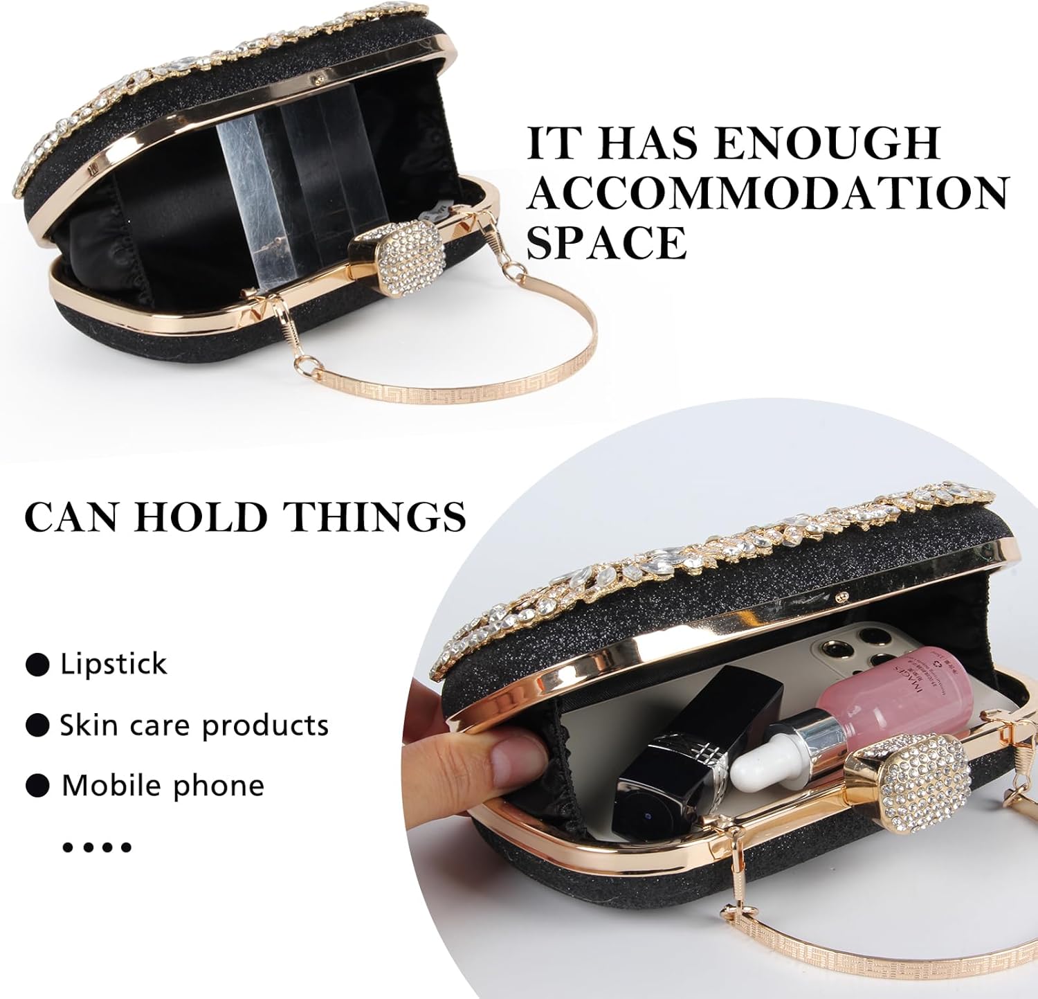 GOKTOW Rhinestone Clutch Purse,Sparkly Crystal Floral Evening Bag for Women Formal Prom Bridal Wedding Party