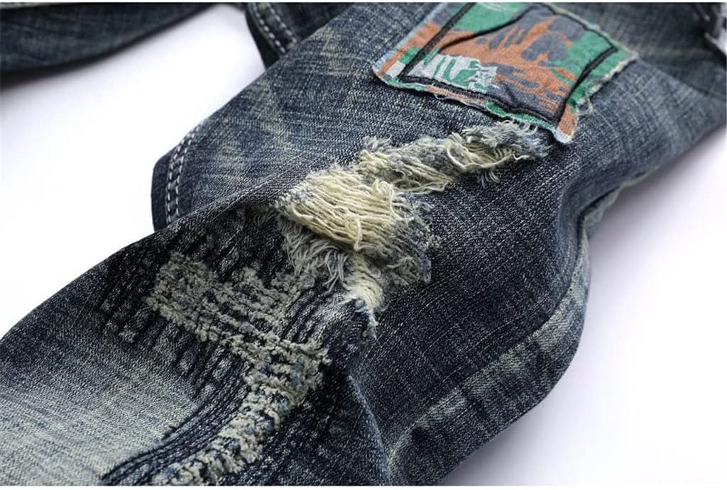 Mens Skinny Elastic Motorcycle Jeans Distressed Slim Biker Jean Trousers Stretch Denim Pants Wash Ripped