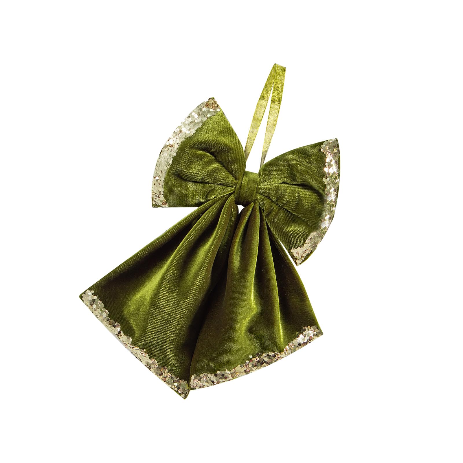 Mantel Accent Christmas Velvety Bowknot Ornament, Muted Green Plush Look with Glitter Trim and Display Loop for Holiday Displays Seasonal Velvety Bowknot Accent Mantel Garland Doorway Display Ornament