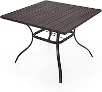 Anmutig 37" Square Outdoor Dining Table with 1.6" Umbrella Hole - Weather-Resistant Brown Plastic Picnic Bistro Table for Patio, Garden, Poolside