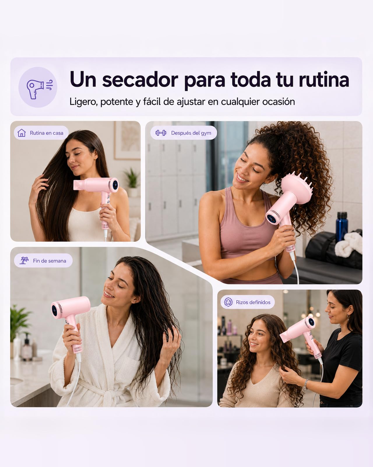 Secador de Pelo Profesional Iónico 160.000 RPM Secado Rápido | 500M Iones Negativos Antiencrespamiento, 9 Temperaturas, Control Inteligente, Autolimpieza, Difusor y Boquilla Magnética