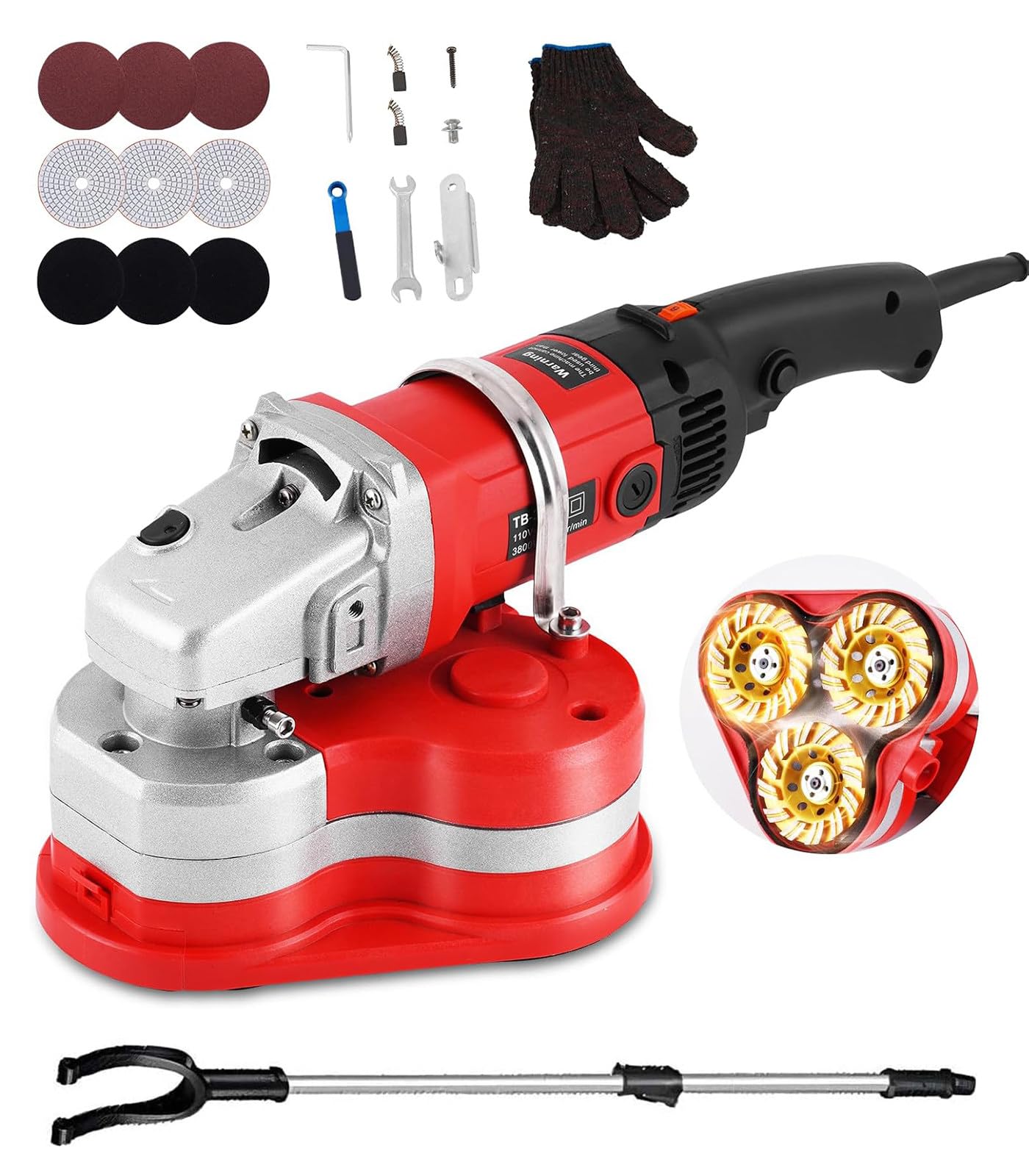 Electric Diamond Polisher - 3 Diamond Grinding Wheels Mainunit+extensionrod
