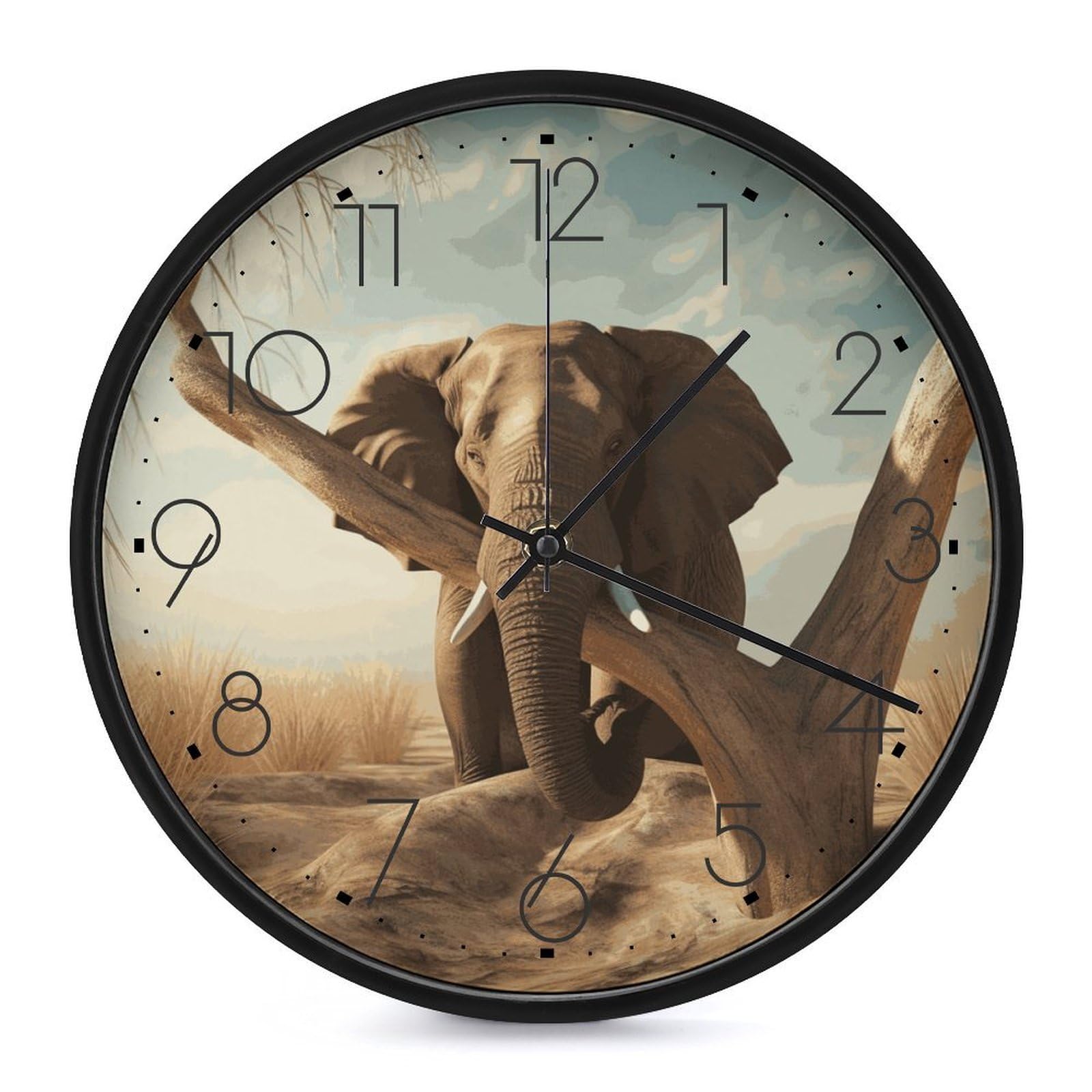 Horloge murale éléphant au repos petite horloge ronde moderne et discrète