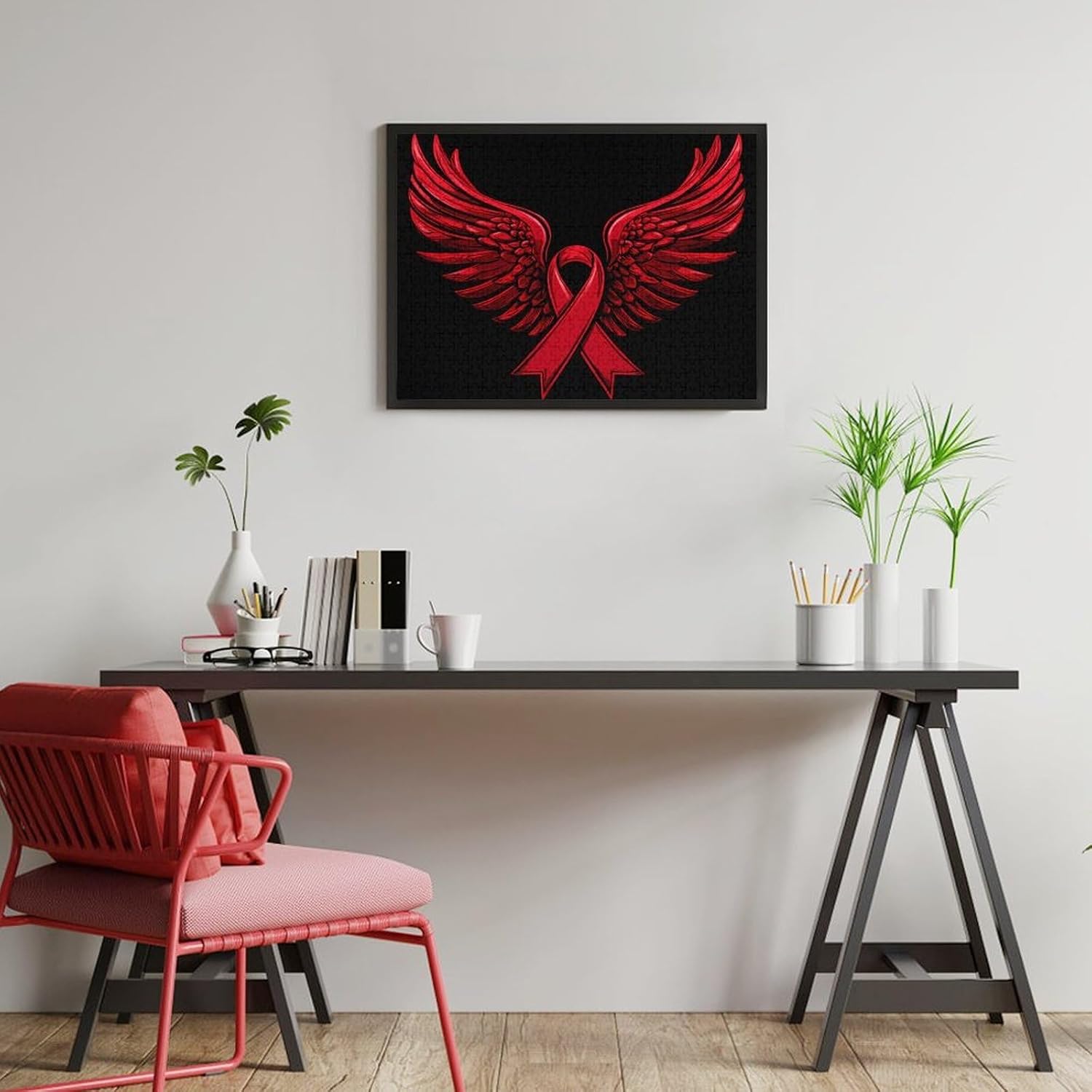 Angels-Wings Breast Cancer Awareness Wood Puzzle Challenging Jigsaw Puzzles for Women Men