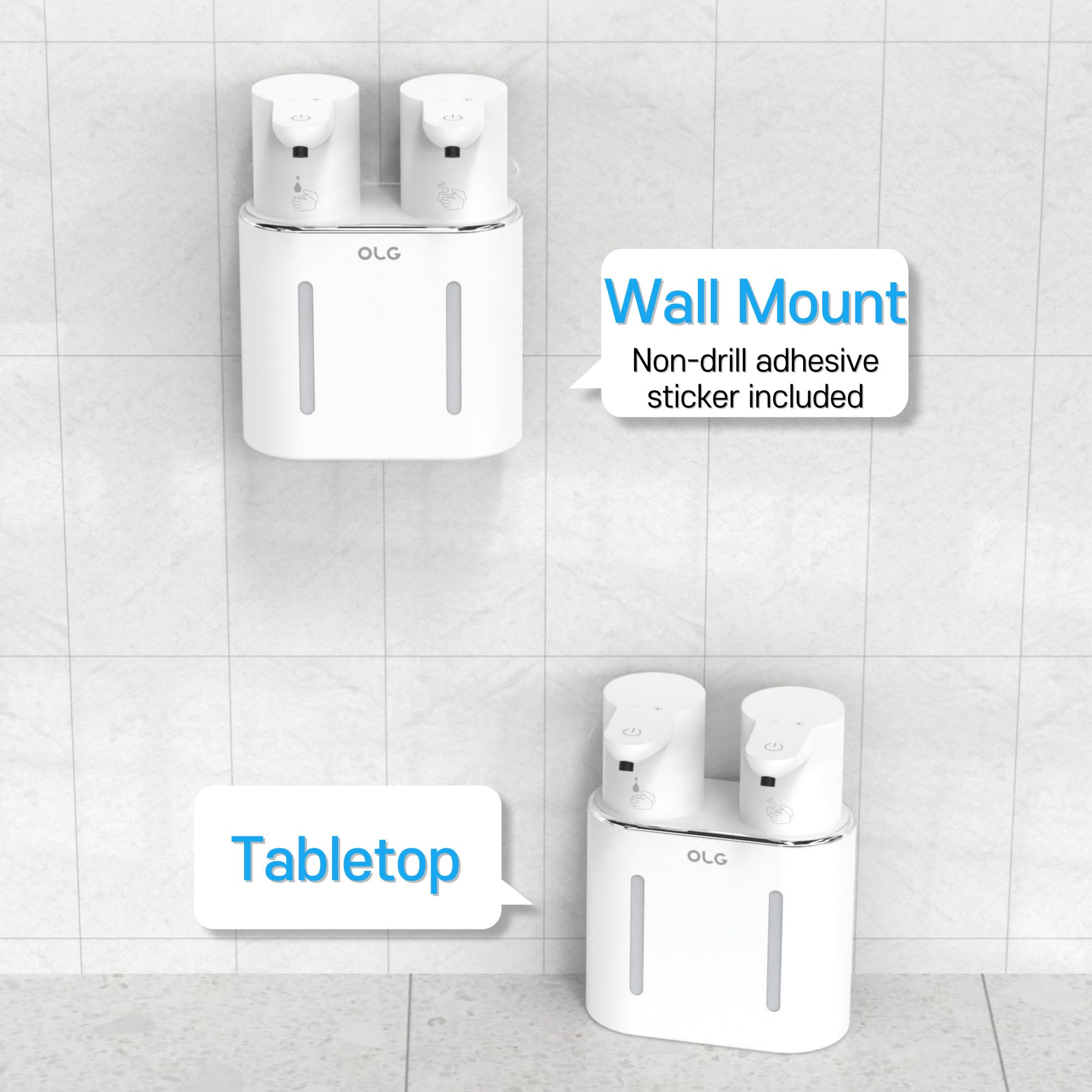 OLG Dispensador de jabón sin contacto, mano automática, doble tanque, 798.5 ml, detergente para platos, cocina, baño, espuma y líquido