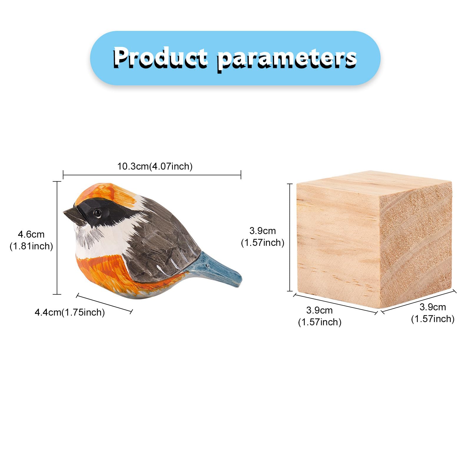 WEWAYSMILE Hand Carved Wooden Bird Figurine, Small Cute Animal Ornament for Home Office Desktop Decoration (Red Tit) - Image 2