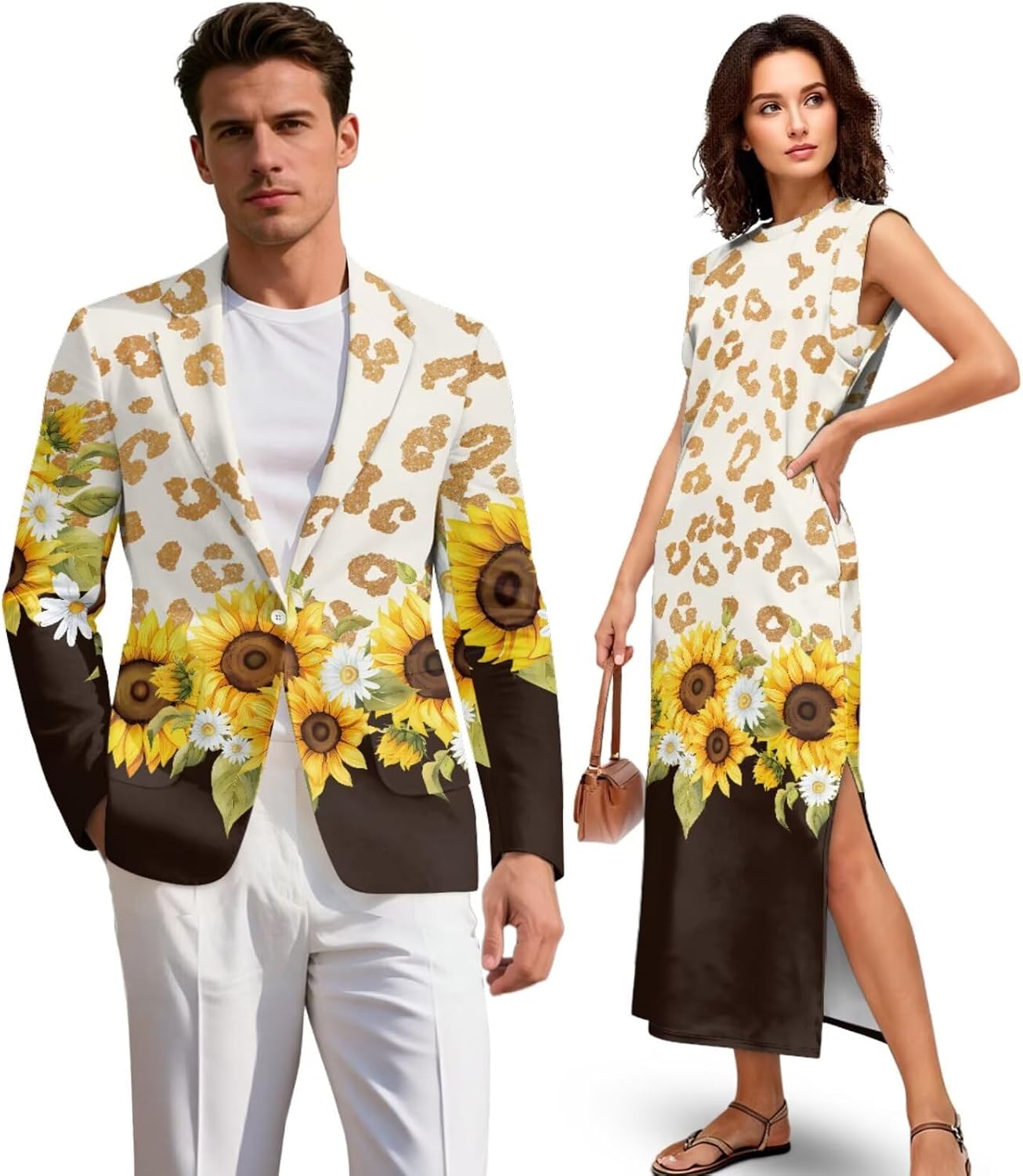 Couples Matching Outfits Women Sleeveless Dress with Pockets or Mens Coat Casual Blazer One Button