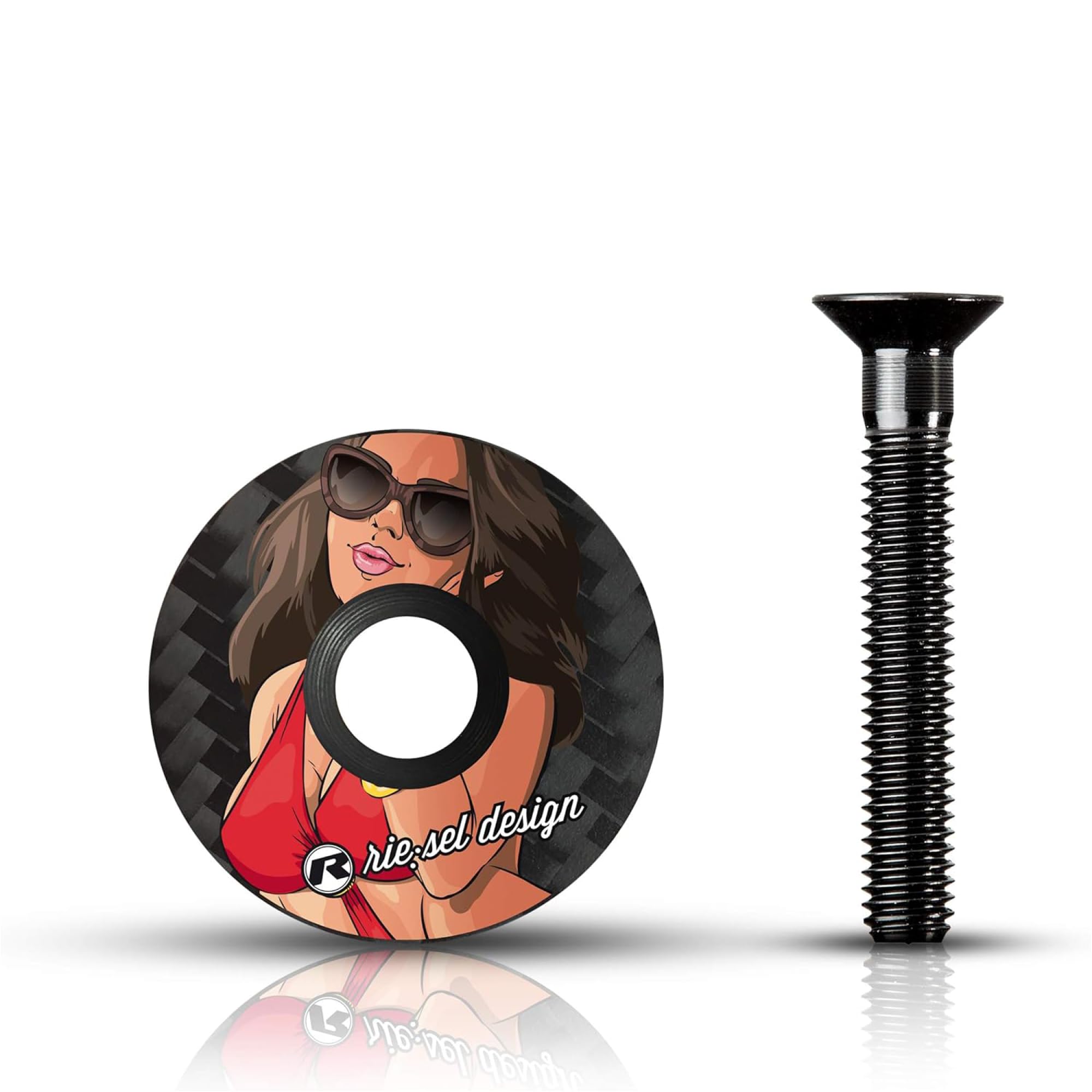 Riesel Design - STEM Cap - Top of the Range Carbon Bike Steering Cap + Anodised Aluminium Screw - 6 g Size 1 1/8 Inch - Girl Bella